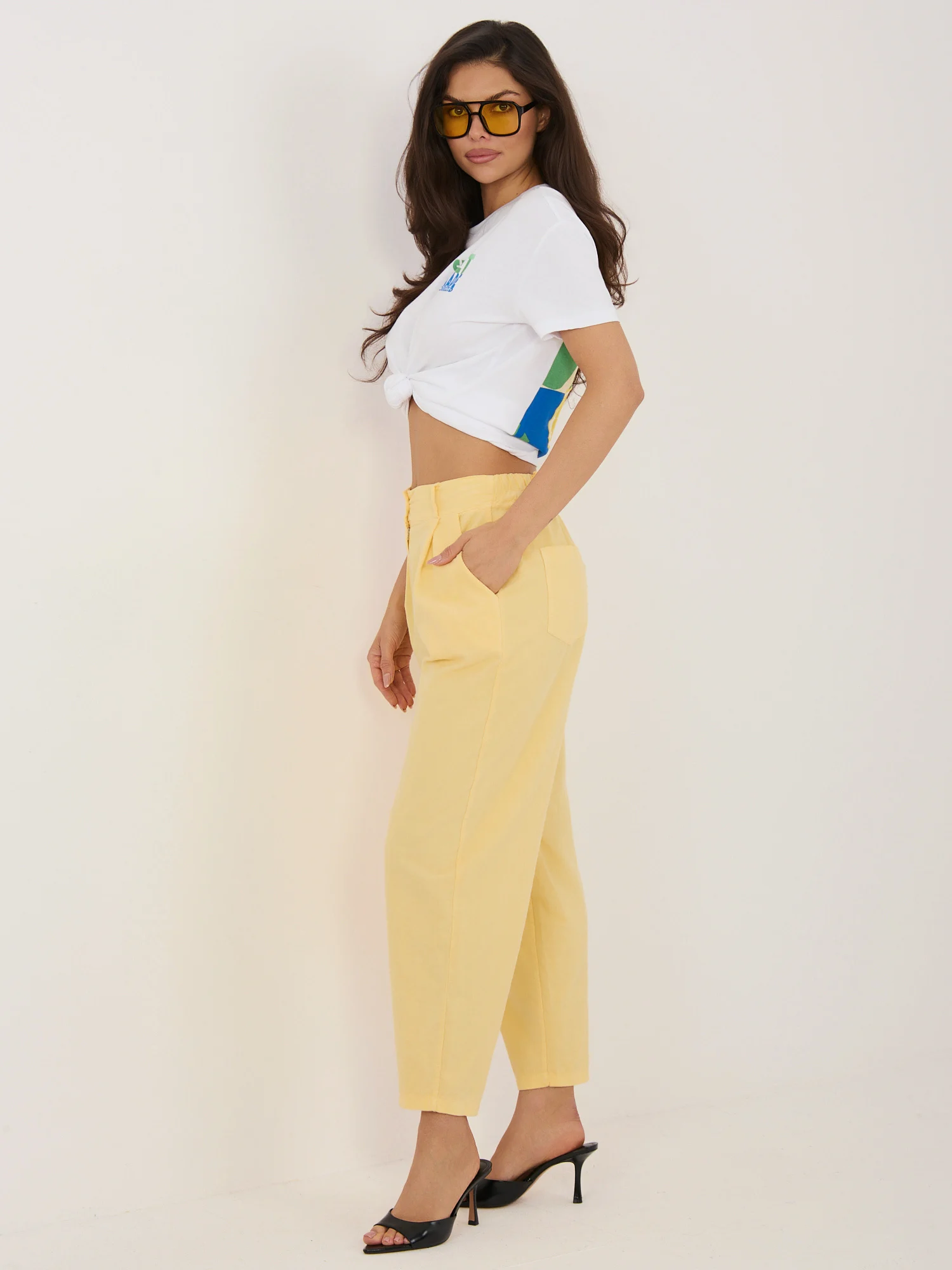 Pantaloni Dama 7/8, Conica, RUE PARIS, Galben - imagine 4