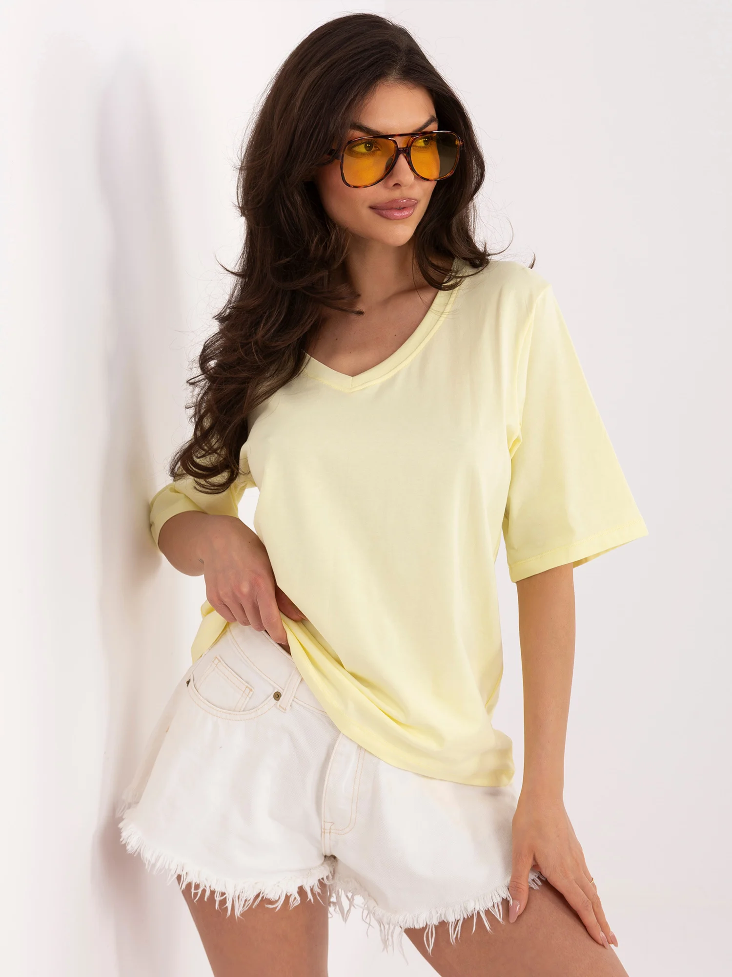Tricou Dama Mini, Decolteu in V, RUE PARIS, Galben - imagine 2