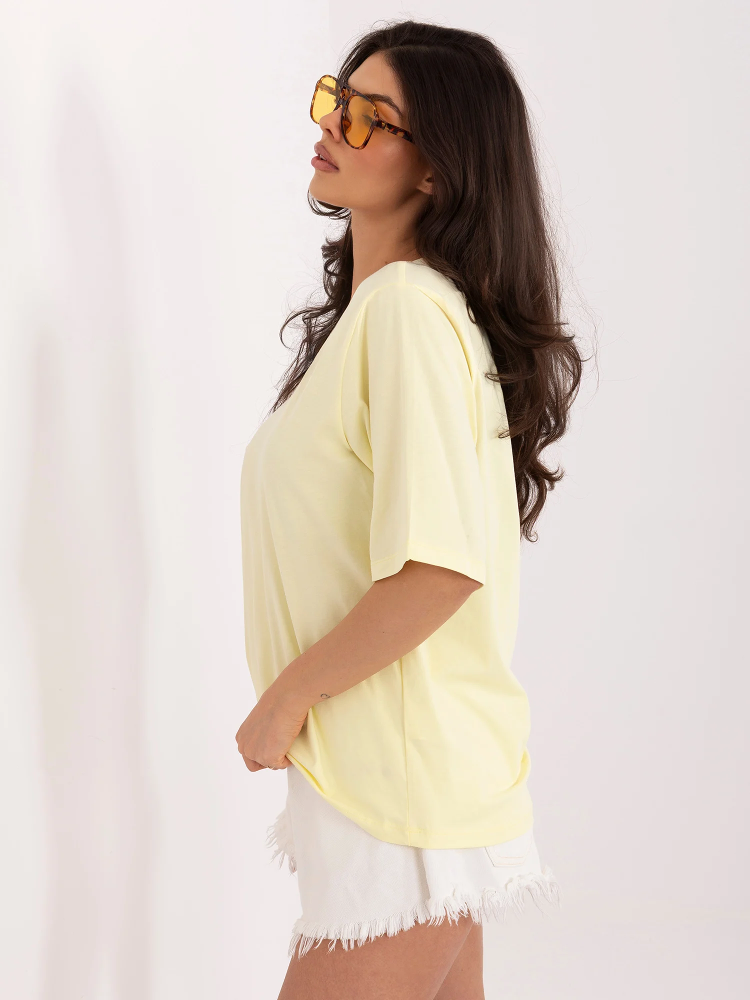 Tricou Dama Mini, Decolteu in V, RUE PARIS, Galben - imagine 3