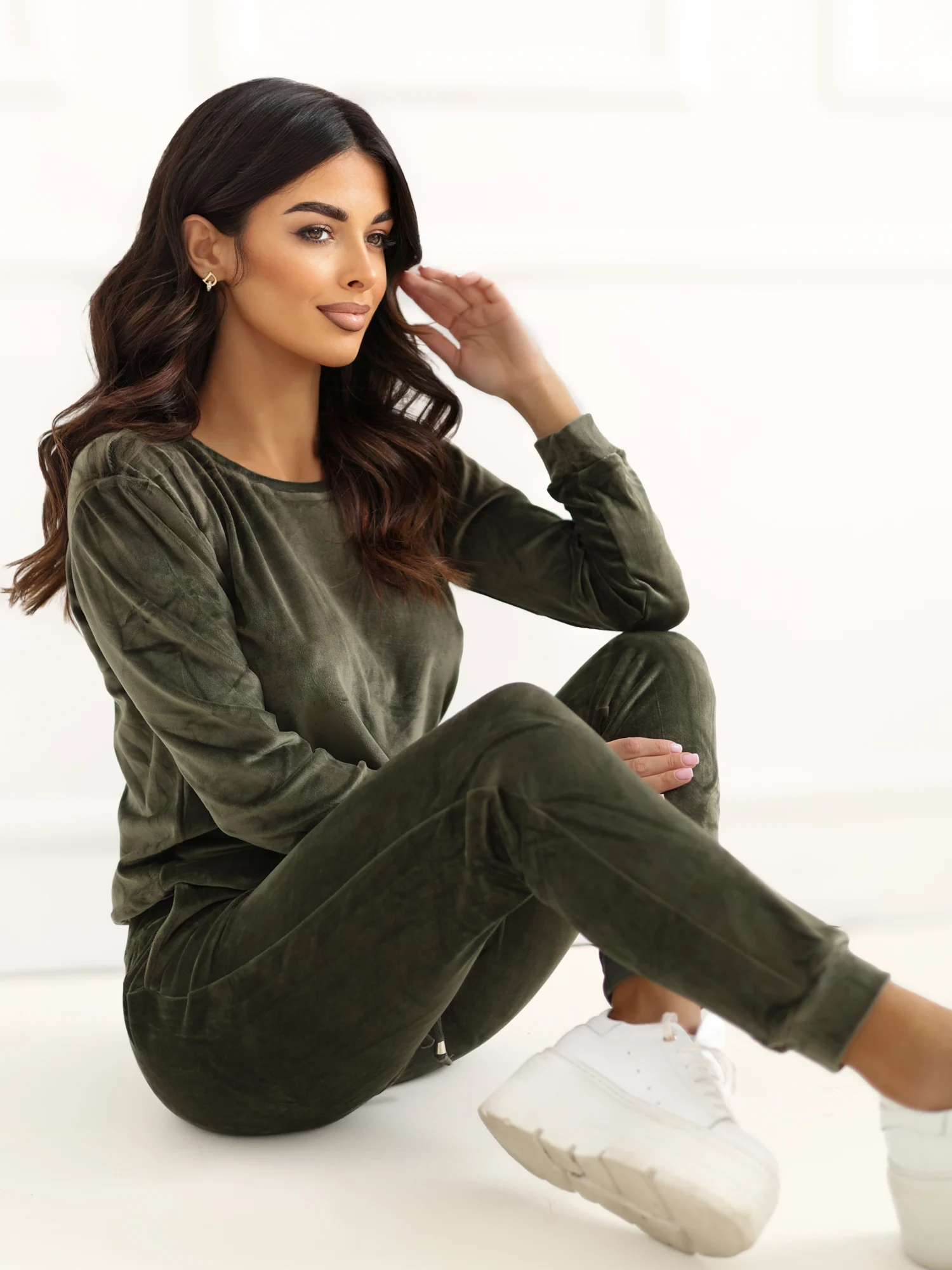 Compleu Dama Maneca lunga, Decolteu rotund, RUE PARIS, Khaki - imagine 7