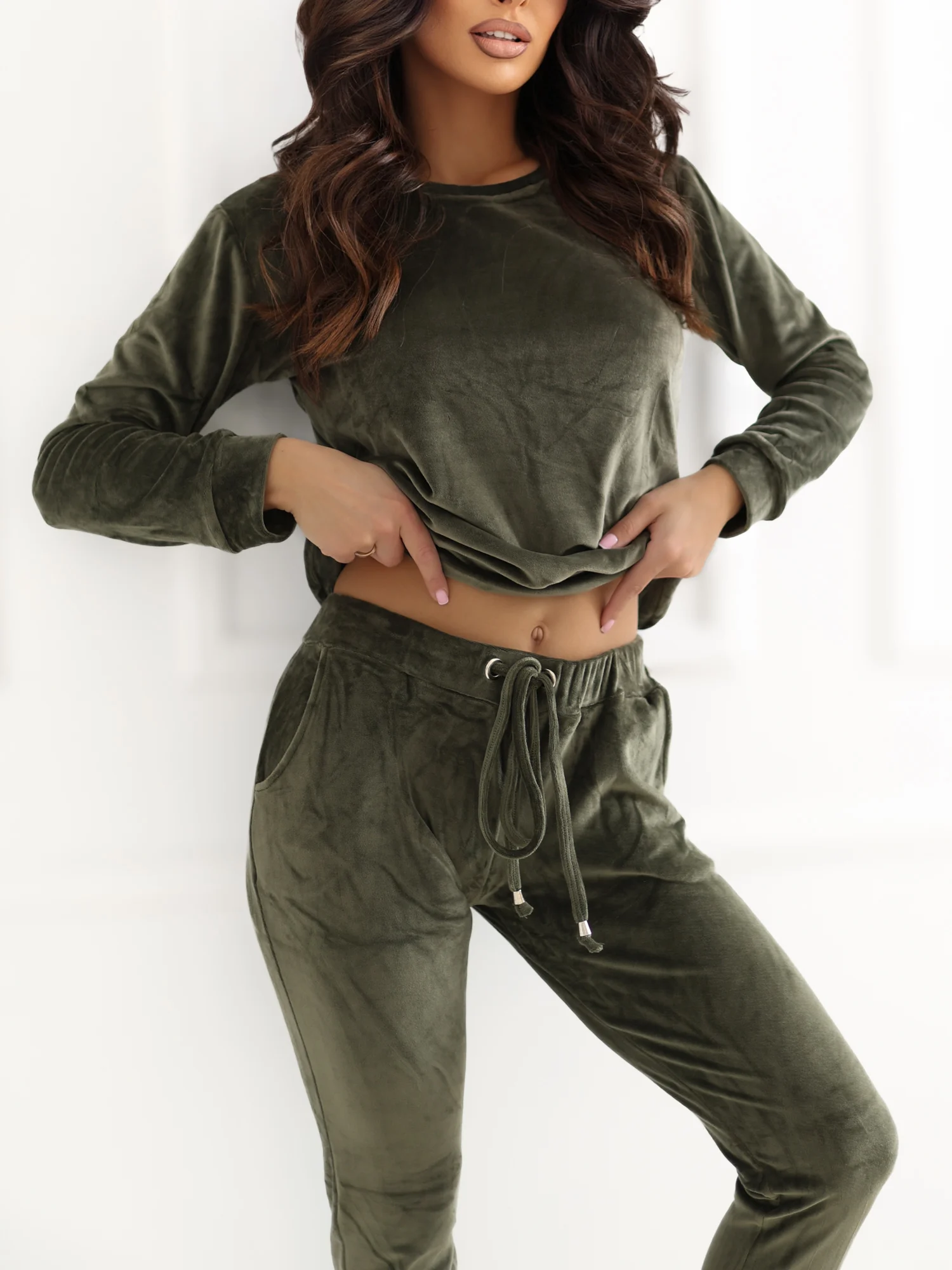 Compleu Dama Maneca lunga, Decolteu rotund, RUE PARIS, Khaki - imagine 4
