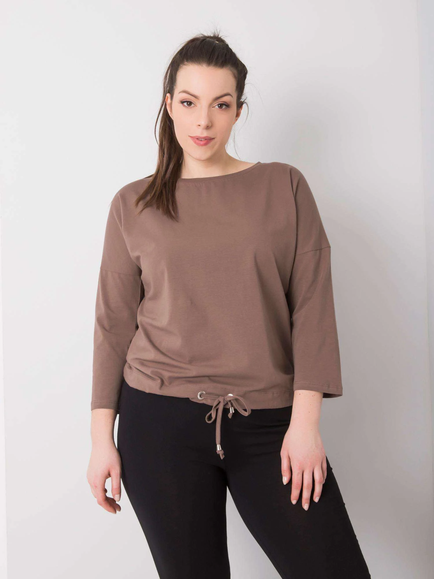 Bluza Dama Maneca lunga, Decolteu barcuta, BASIC FEEL GOOD, Maro Eleganta Office Marimi Mari - imagine 3