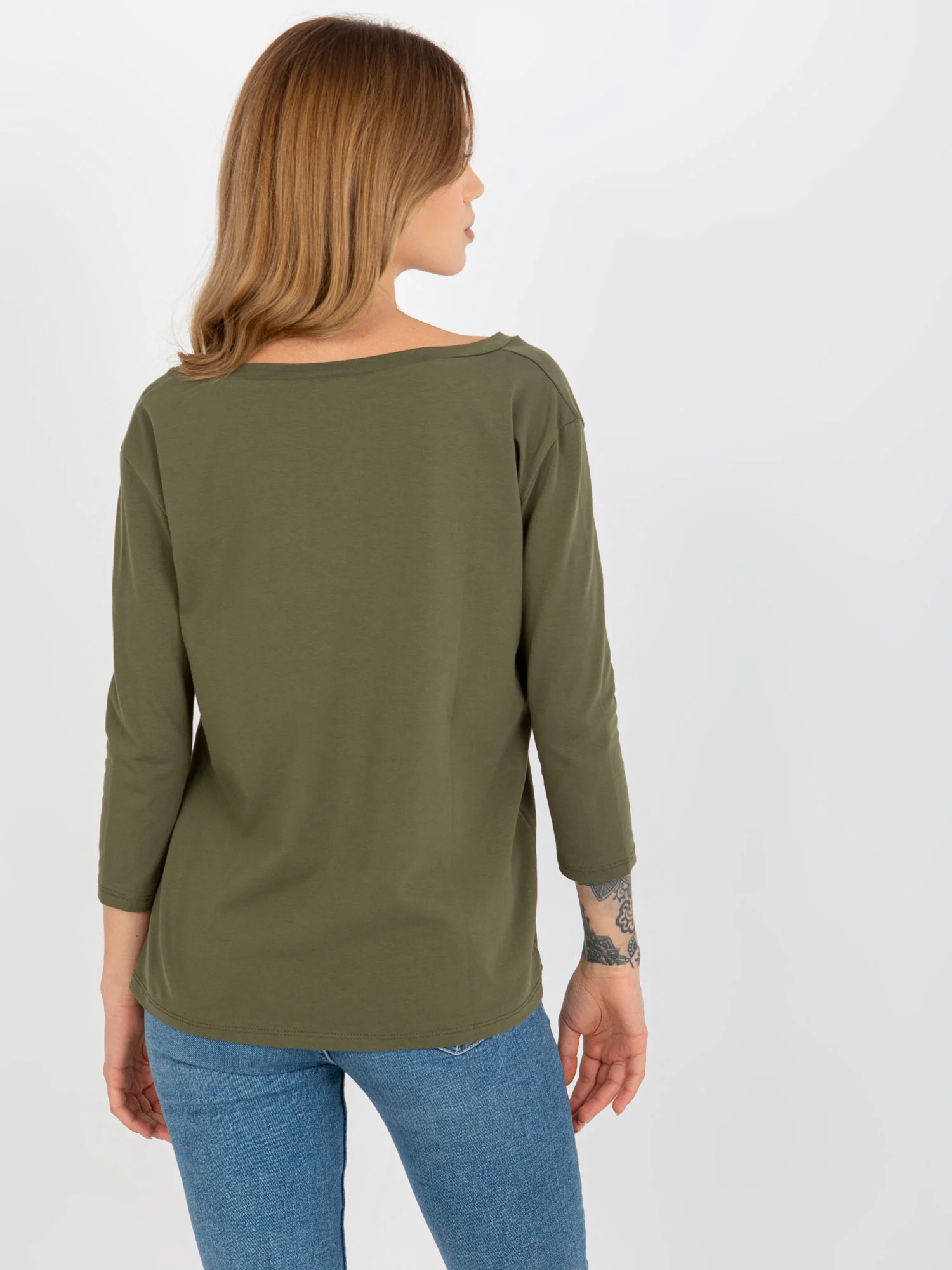 Bluza Dama Maneca 3/4, Decolteu in V, ex moda, Khaki Eleganta Office - imagine 4