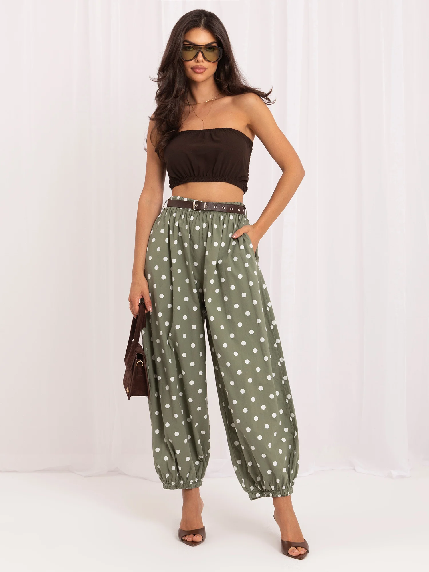 Pantaloni Dama 7/8, Buline, ITALY MODA, Khaki - imagine 2