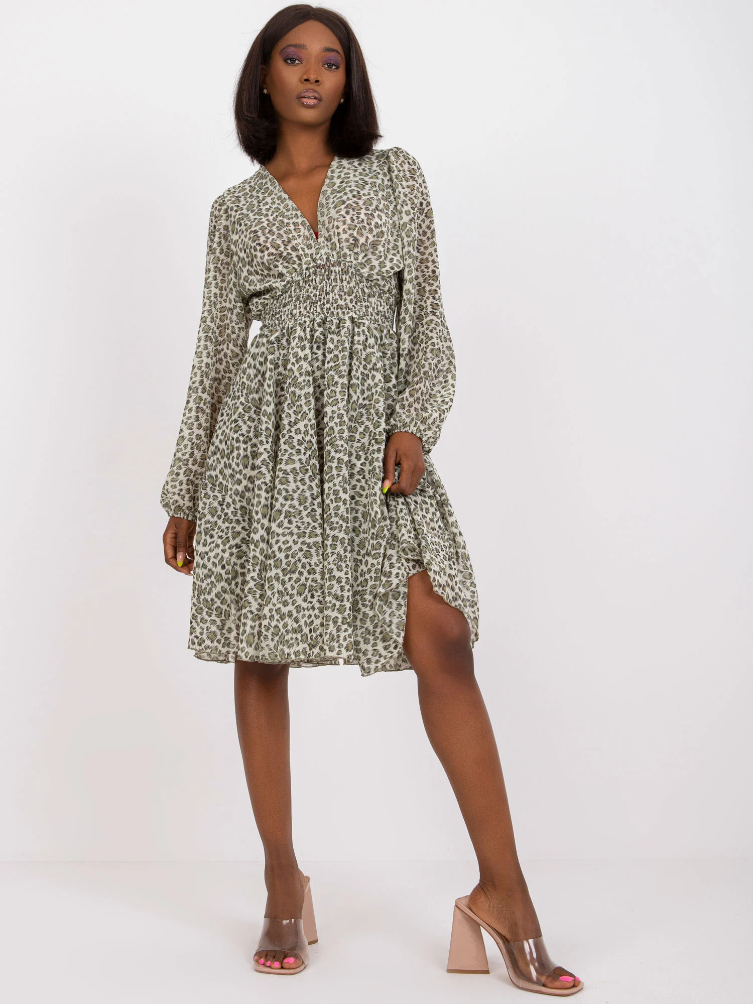Rochie Dama Maxi, Animal print, ZULUNA, Khaki Eleganta Office - Image 2