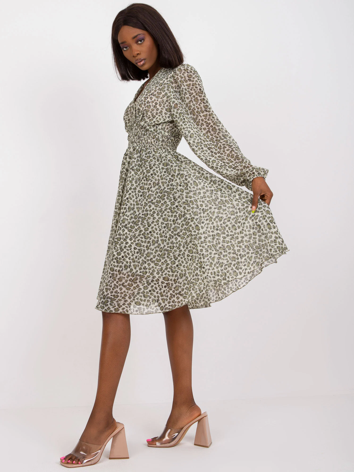 Rochie Dama Maxi, Animal print, ZULUNA, Khaki Eleganta Office - Image 4