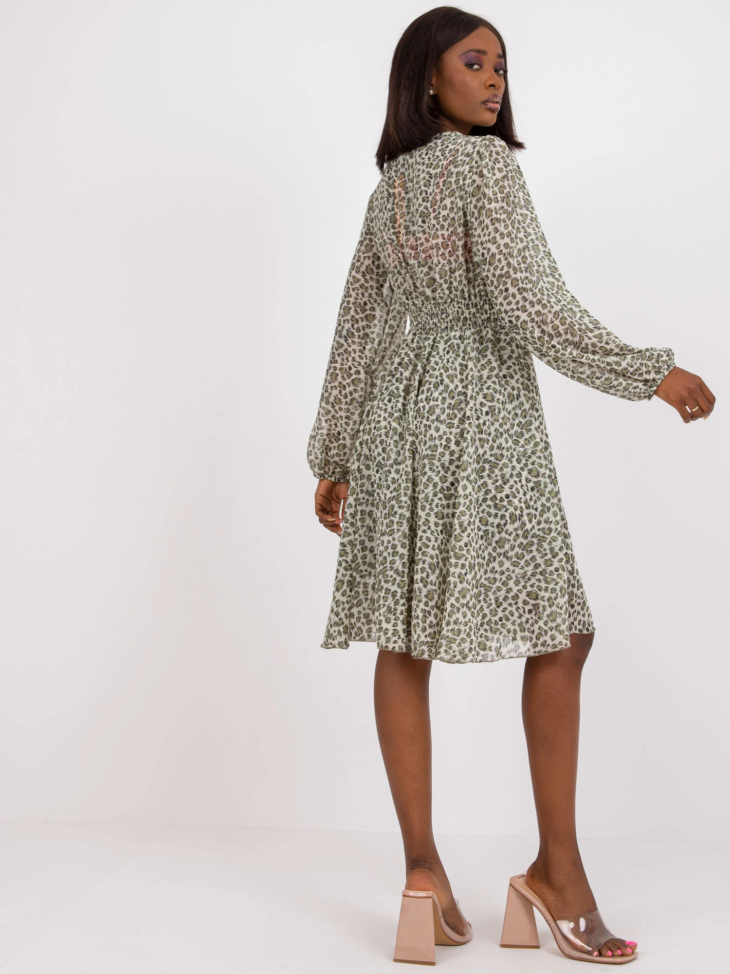 Rochie Dama Maxi, Animal print, ZULUNA, Khaki Eleganta Office - Image 3