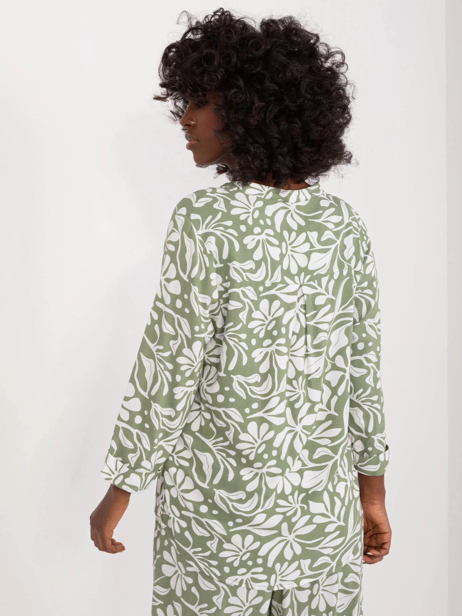 Bluza Dama Maneca lunga, Decolteu in V, Sublevel, Khaki Casual Marimi Mari - imagine 5