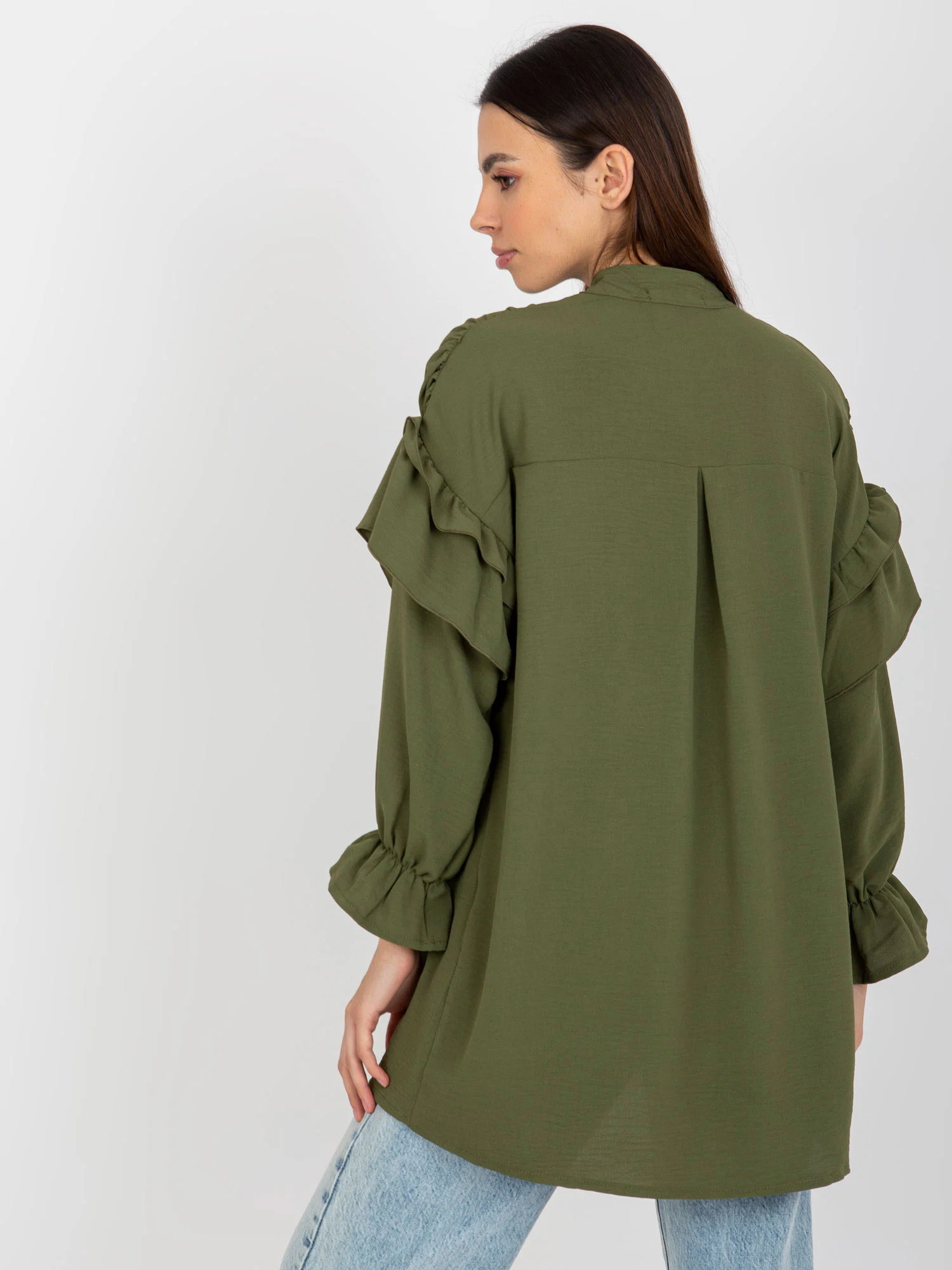 Camasa Dama Maneca lunga, Boho, Och Bella, Khaki Eleganta Office - imagine 5