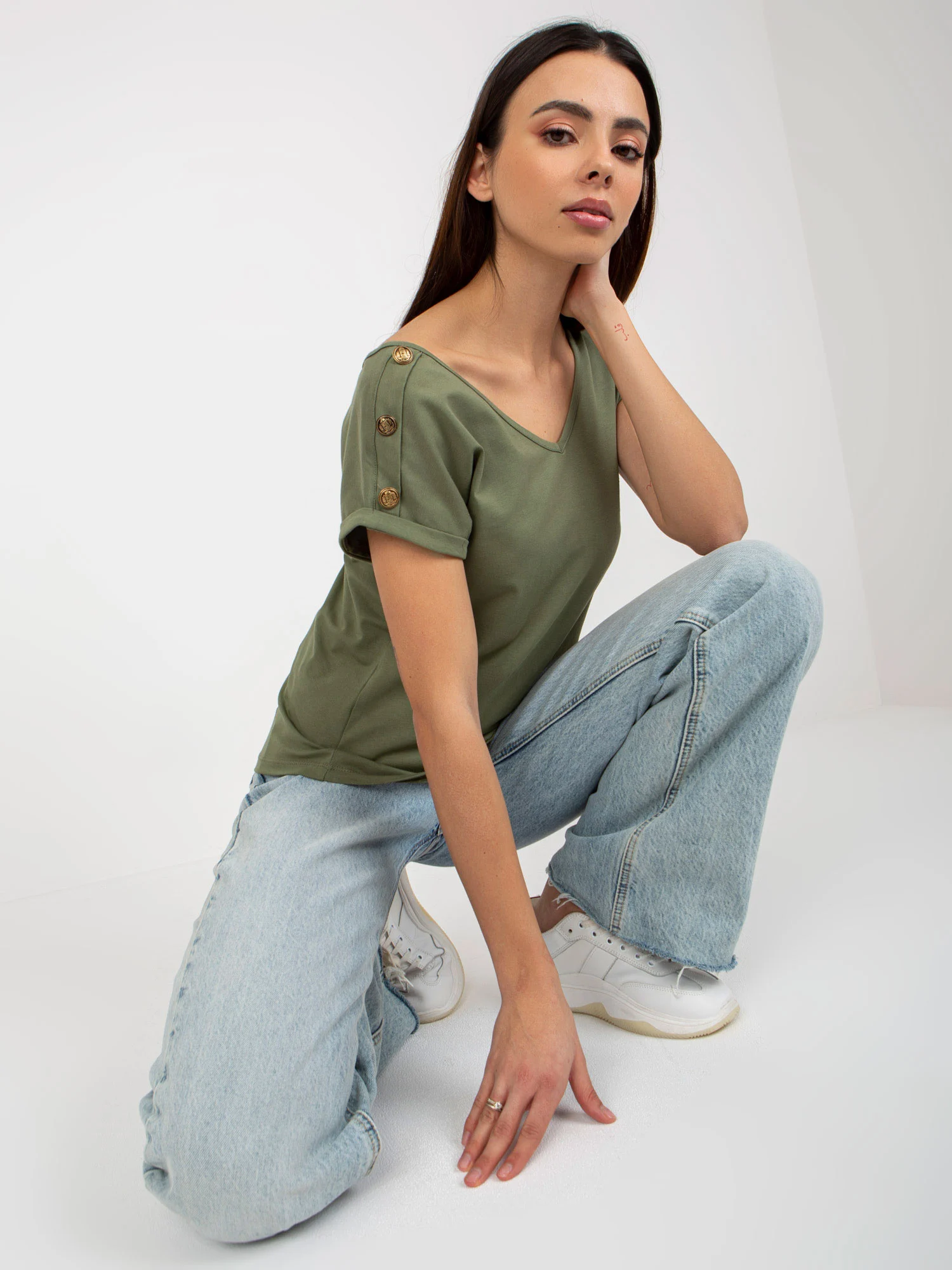 Bluza Dama Mini, Decolteu in V, Och Bella, Khaki Casual - imagine 4