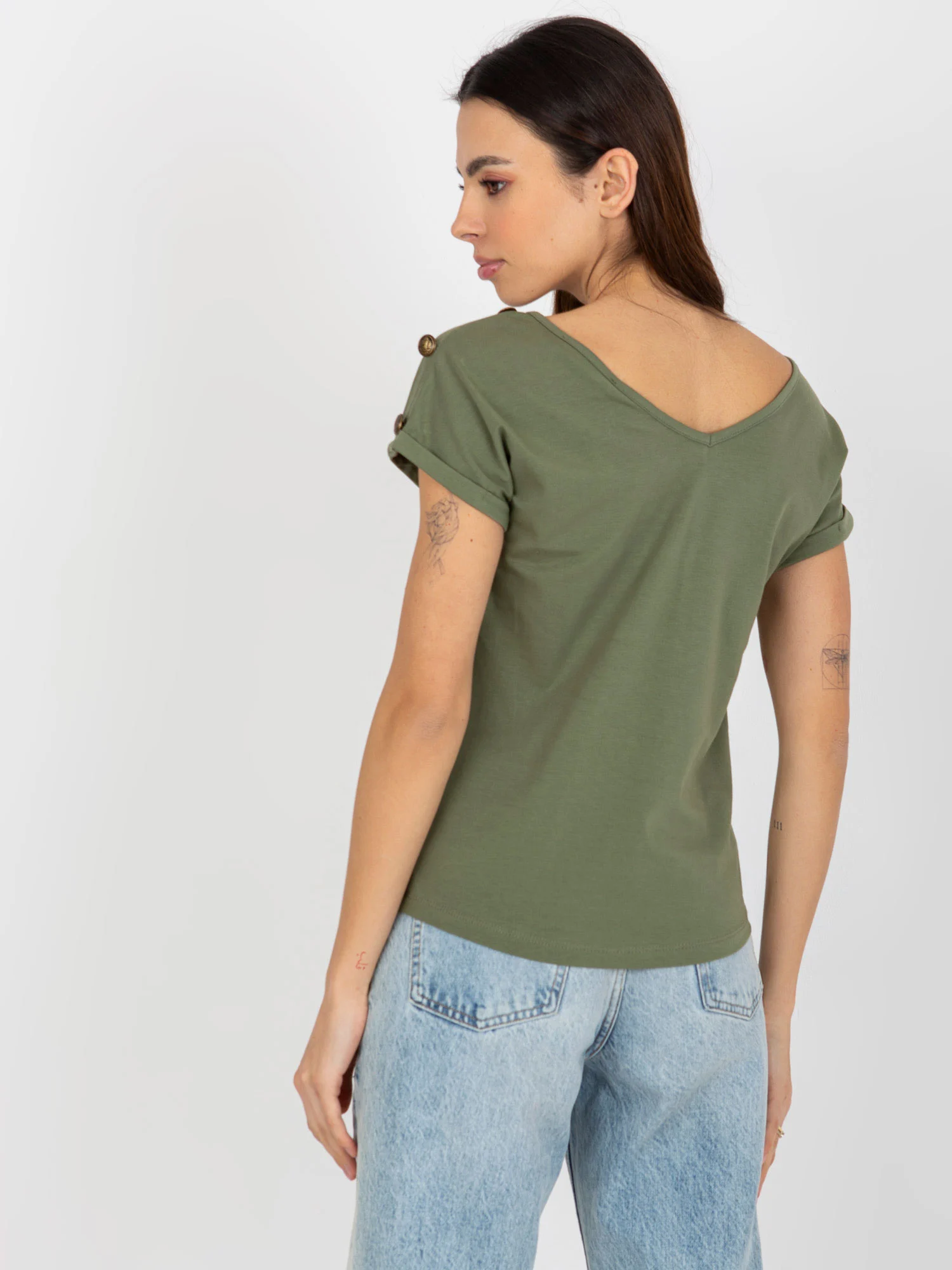 Bluza Dama Mini, Decolteu in V, Och Bella, Khaki Casual - imagine 5