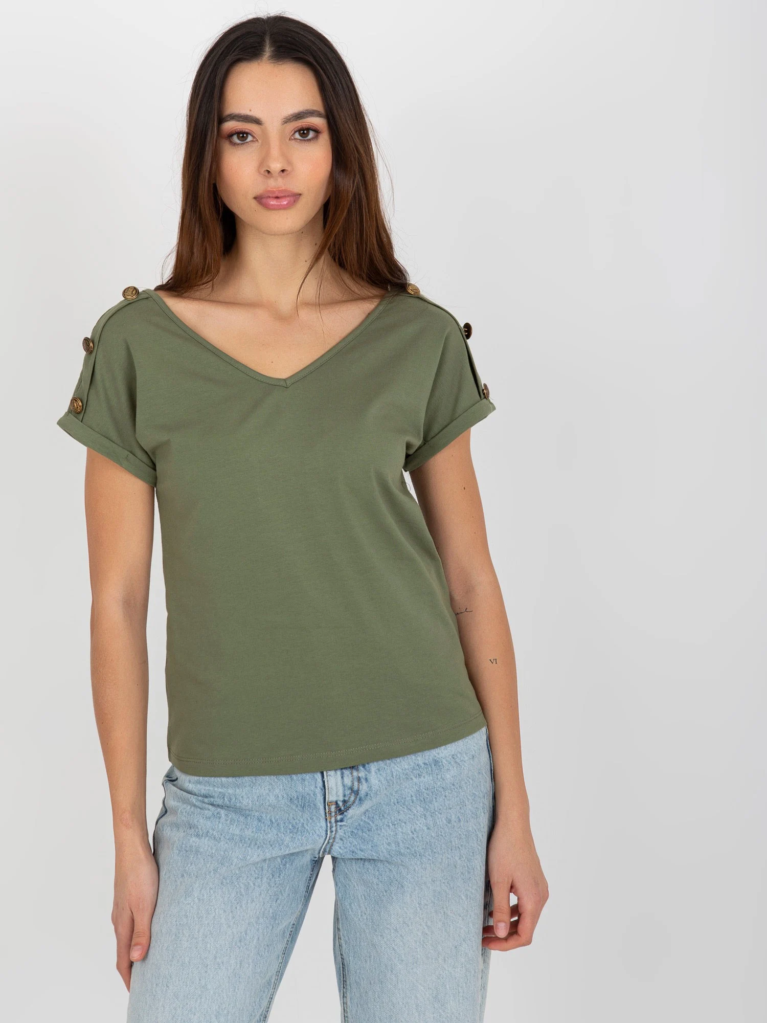 Bluza Dama Mini, Decolteu in V, Och Bella, Khaki Casual - imagine 6