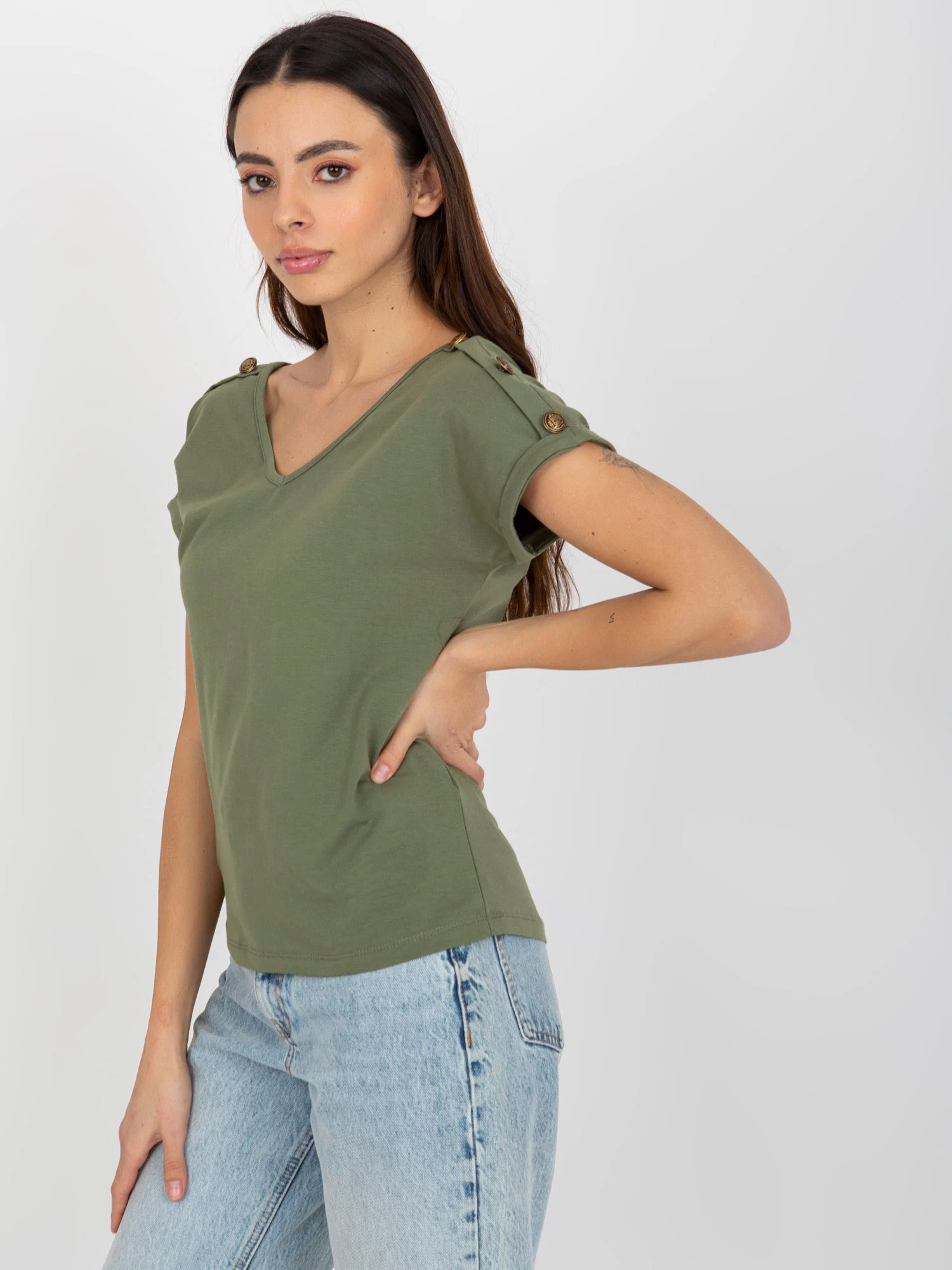 Bluza Dama Mini, Decolteu in V, Och Bella, Khaki Casual - imagine 2