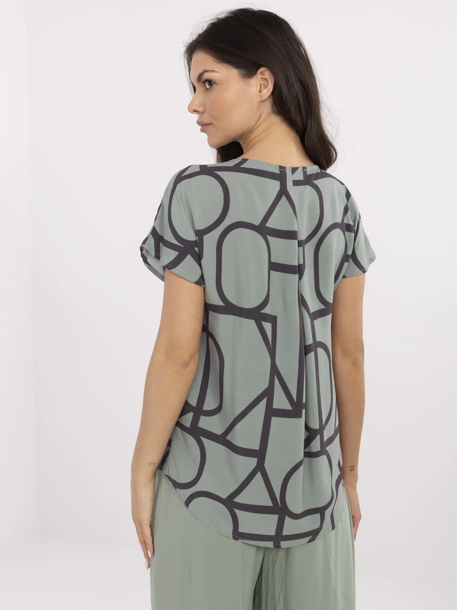 Bluza Dama Mini, Decolteu in V, Sublevel, Khaki Casual Marimi Mari - imagine 4