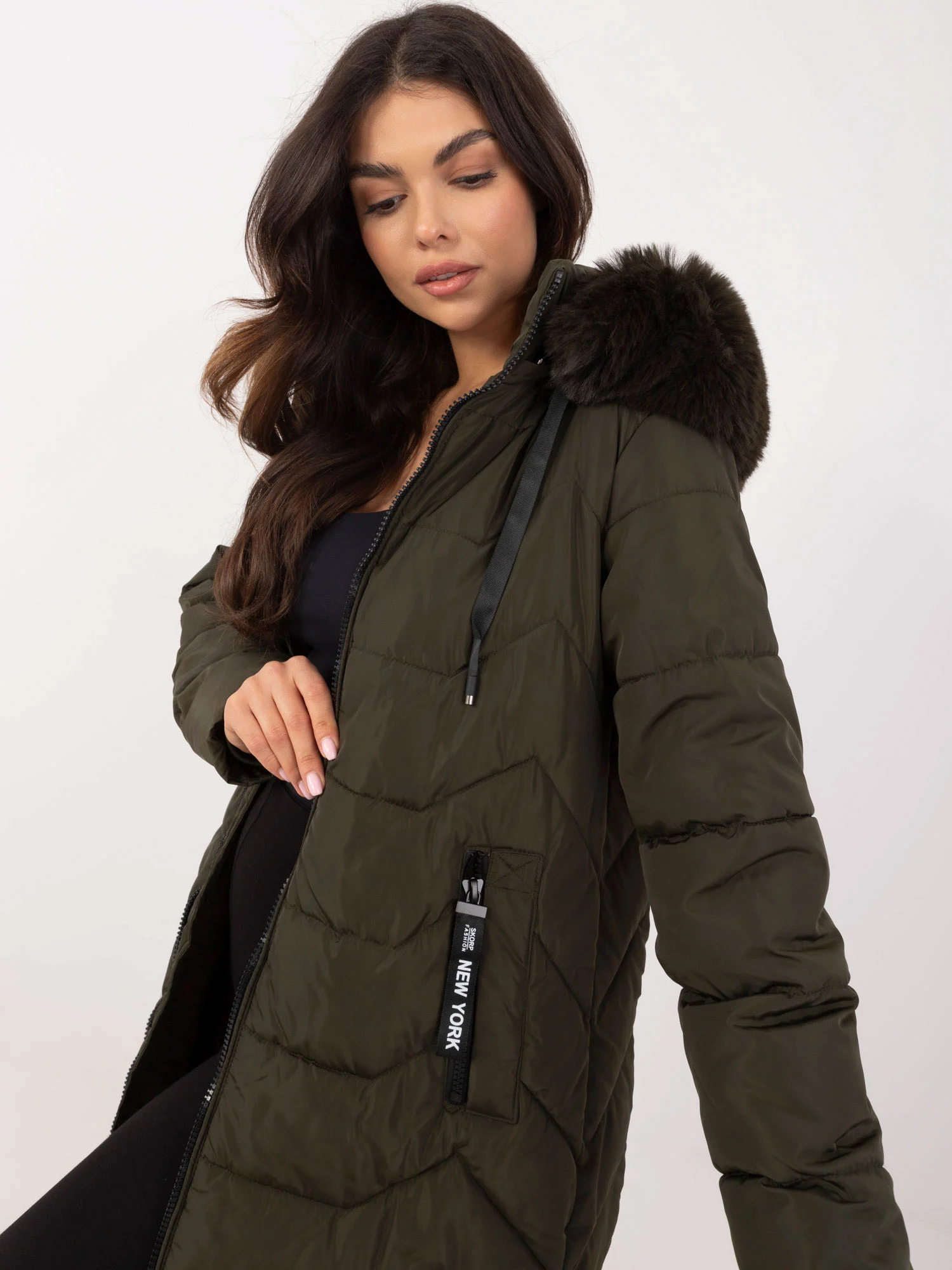 Jacheta Dama Maneca lunga, Guler inalt, Khaki Casual Marimi Mari - imagine 2