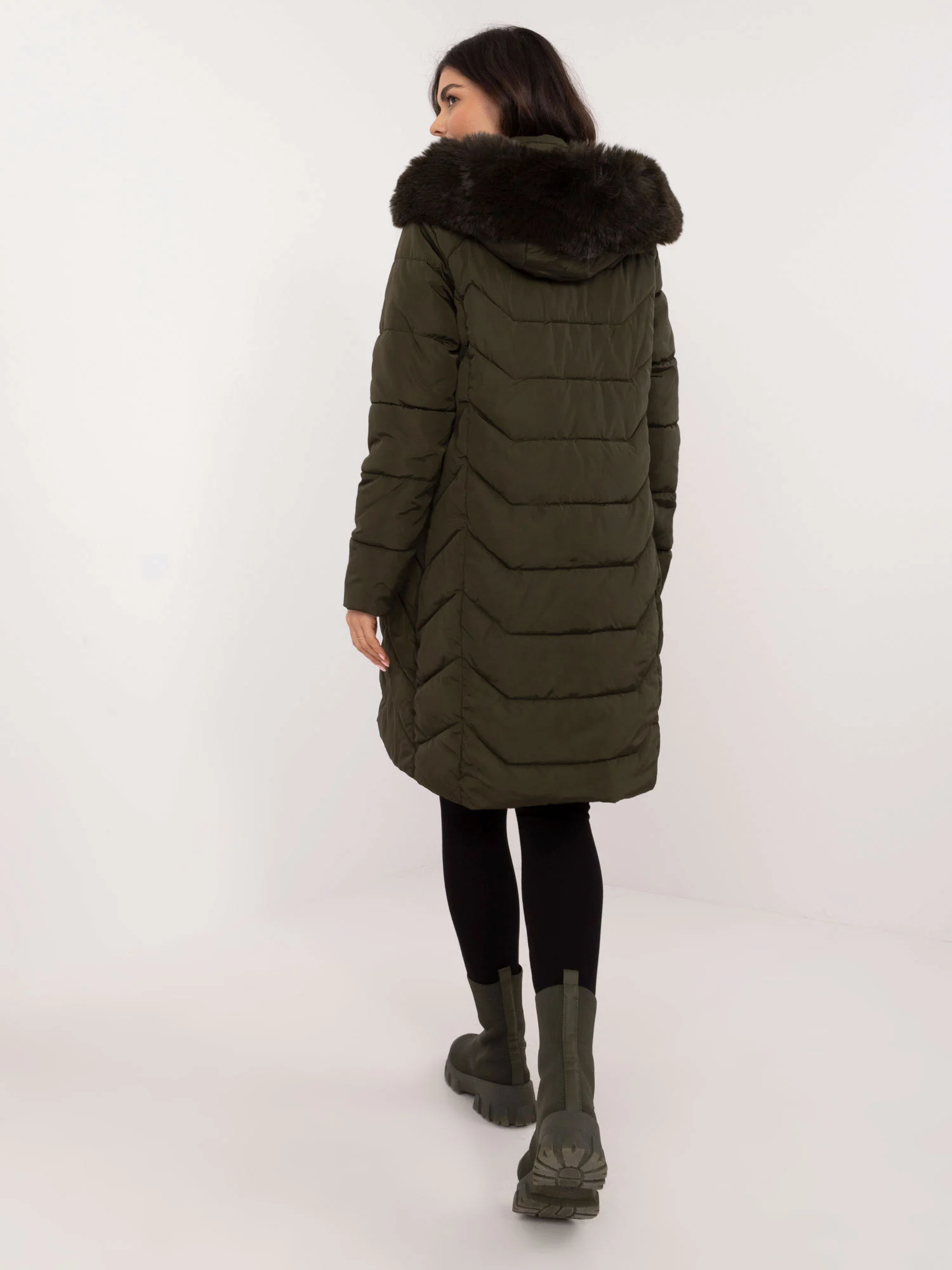 Jacheta Dama Maneca lunga, Guler inalt, Khaki Casual Marimi Mari - imagine 5