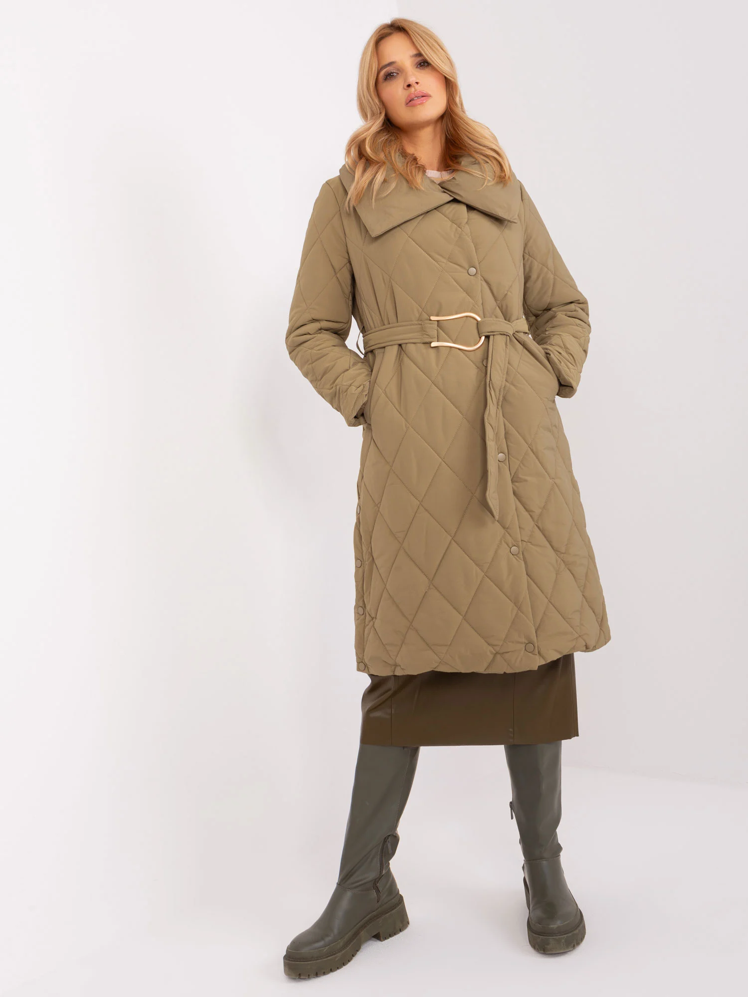Jacheta Dama Maneca lunga, Guler inalt, Trendy. ING, Khaki Casual - imagine 3