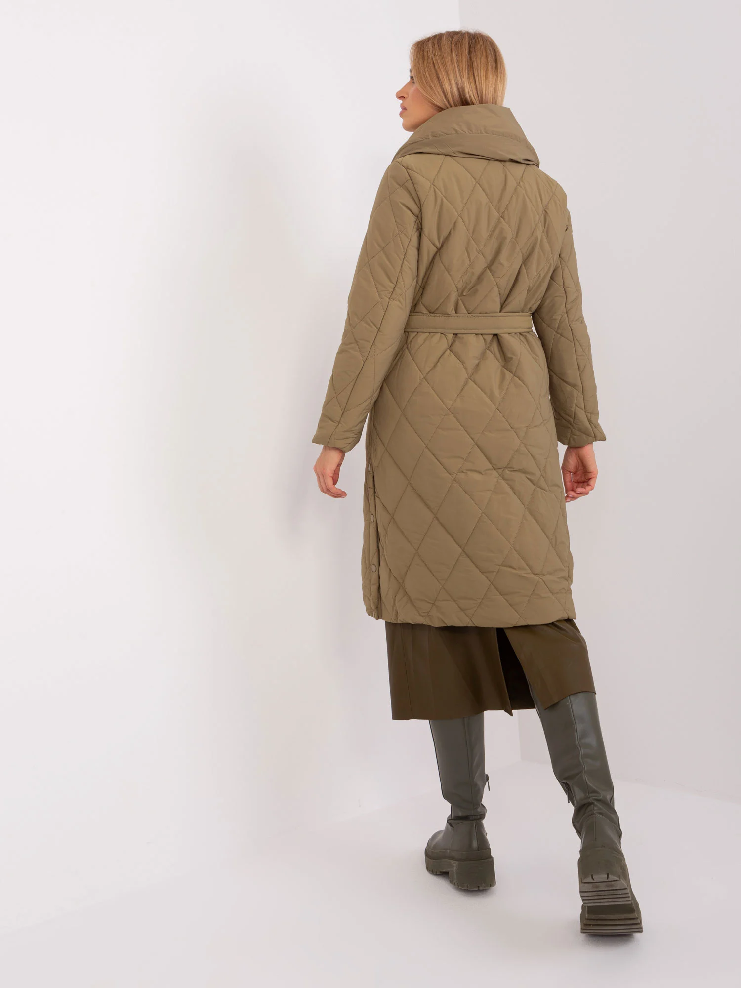 Jacheta Dama Maneca lunga, Guler inalt, Trendy. ING, Khaki Casual - imagine 5