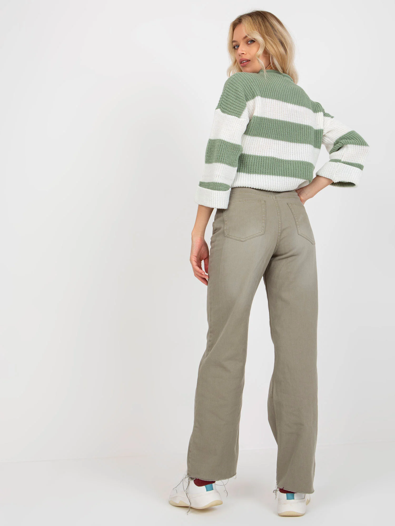 Pantaloni Dama Larga, Guler inalt, Fresh Made, Khaki Eleganta Office - imagine 6