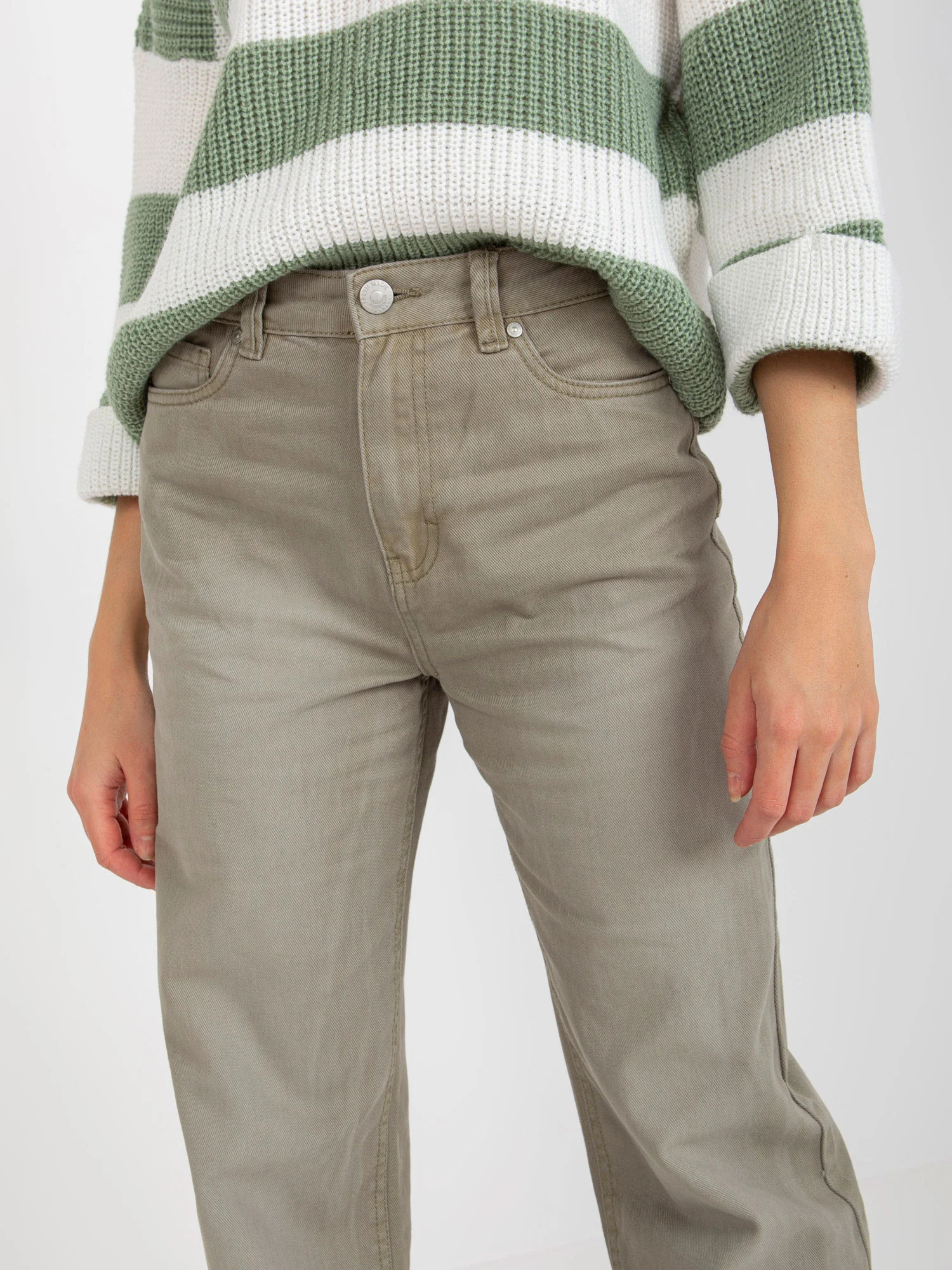 Pantaloni Dama Larga, Guler inalt, Fresh Made, Khaki Eleganta Office - imagine 7