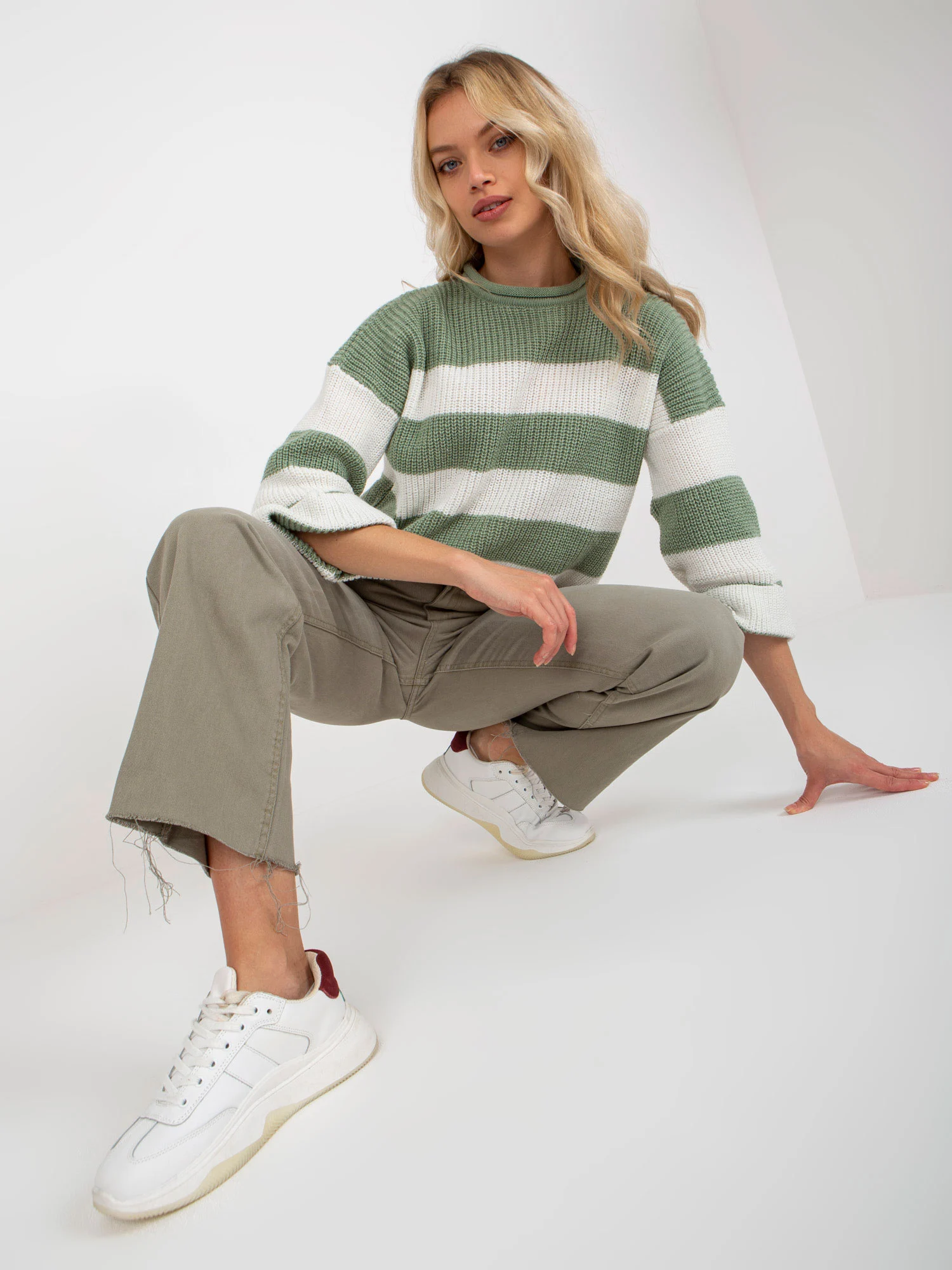 Pantaloni Dama Larga, Guler inalt, Fresh Made, Khaki Eleganta Office - imagine 4