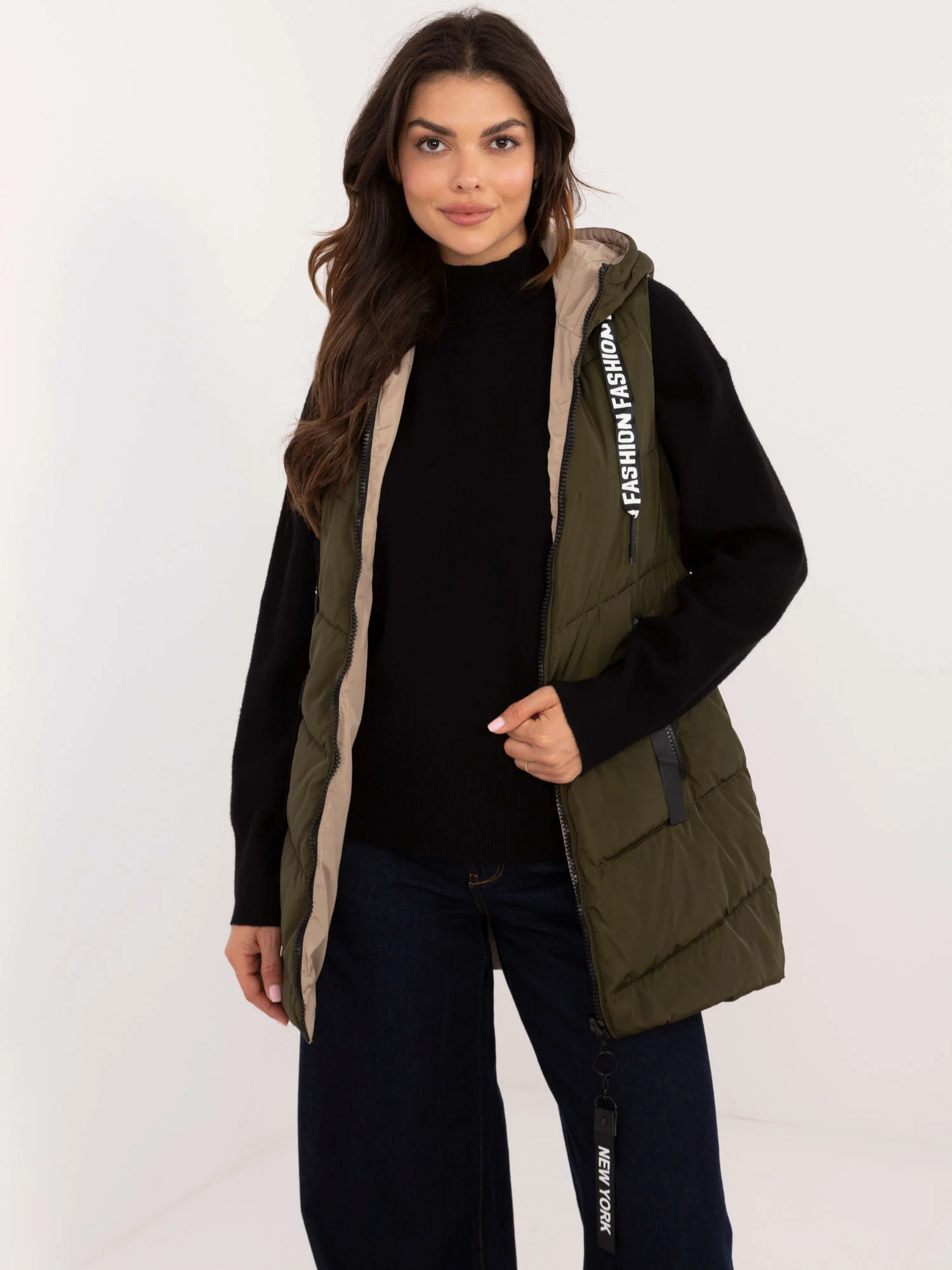 Vesta Dama Fara maneci, Guler inalt, SKORP, Khaki Eleganta Office Marimi Mari - imagine 8