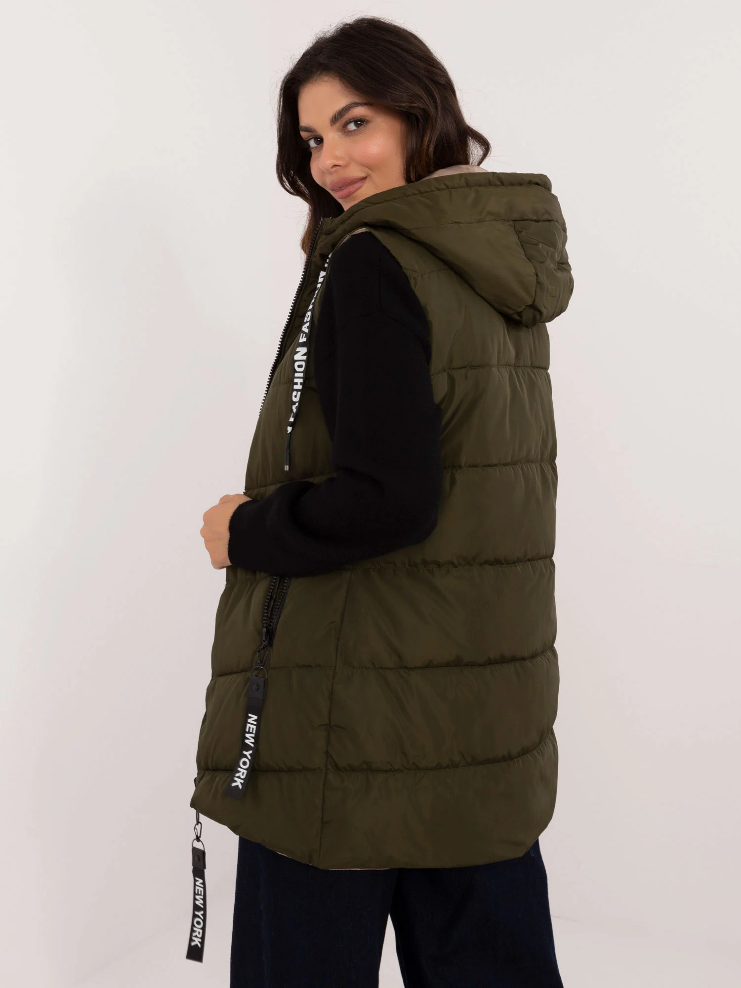 Vesta Dama Fara maneci, Guler inalt, SKORP, Khaki Eleganta Office Marimi Mari - imagine 2
