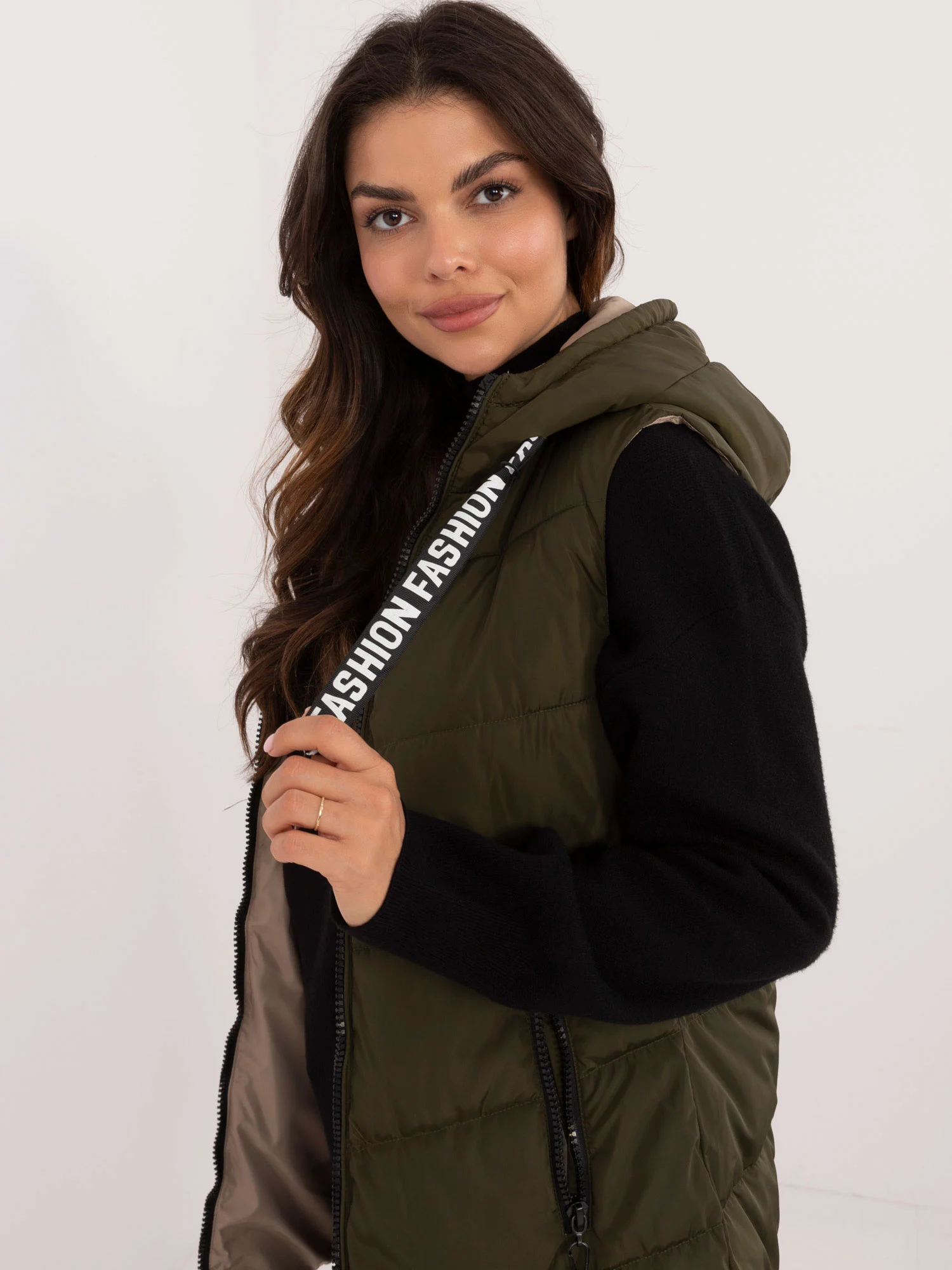 Vesta Dama Fara maneci, Guler inalt, SKORP, Khaki Eleganta Office Marimi Mari - imagine 6