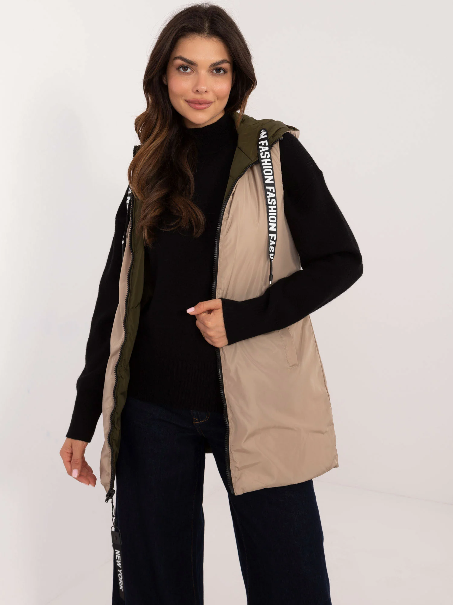 Vesta Dama Fara maneci, Guler inalt, SKORP, Khaki Eleganta Office Marimi Mari - imagine 3