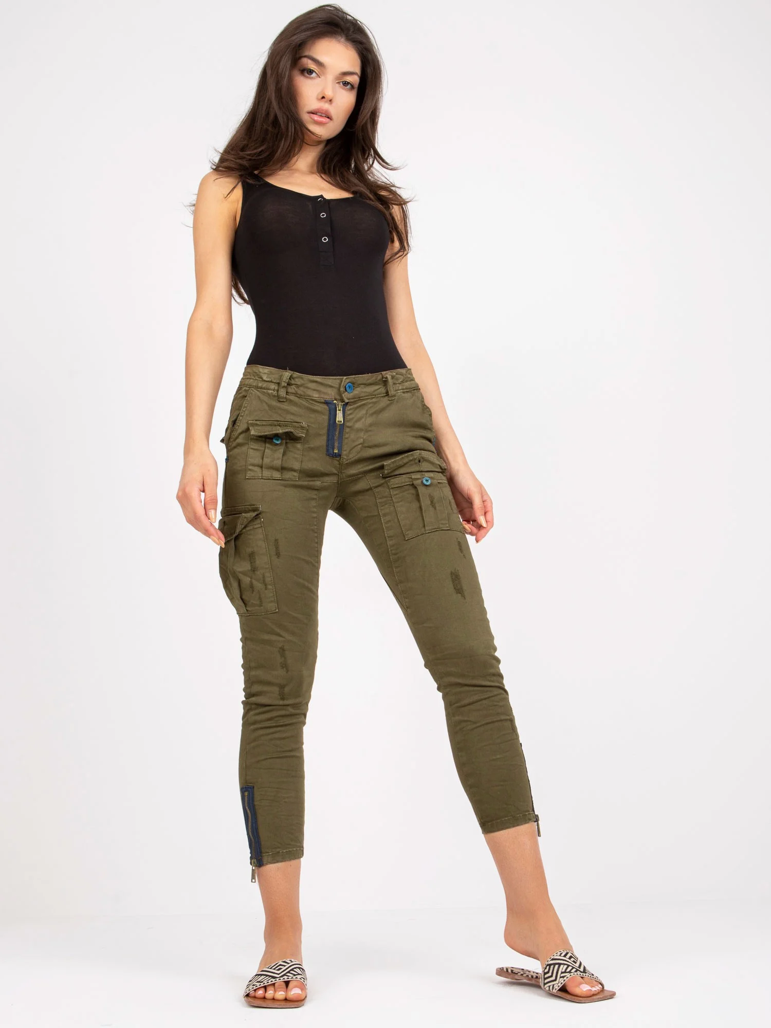 Pantaloni Dama Conica, Bumbac, Wiya, Khaki Casual - imagine 5