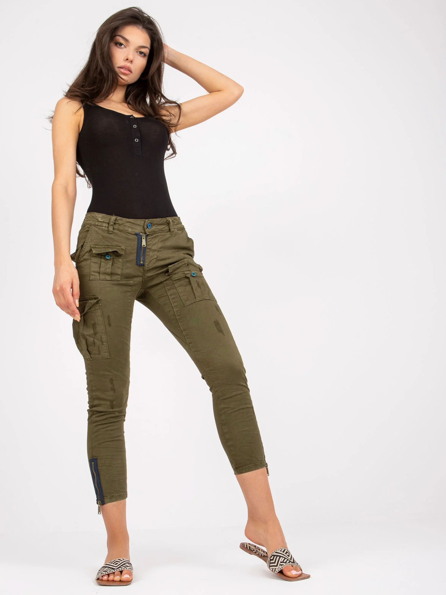 Pantaloni Dama Conica, Bumbac, Wiya, Khaki Casual - imagine 3