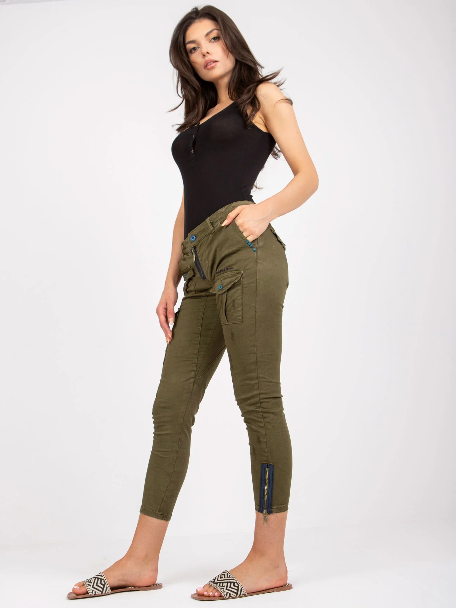 Pantaloni Dama Conica, Bumbac, Wiya, Khaki Casual - imagine 4