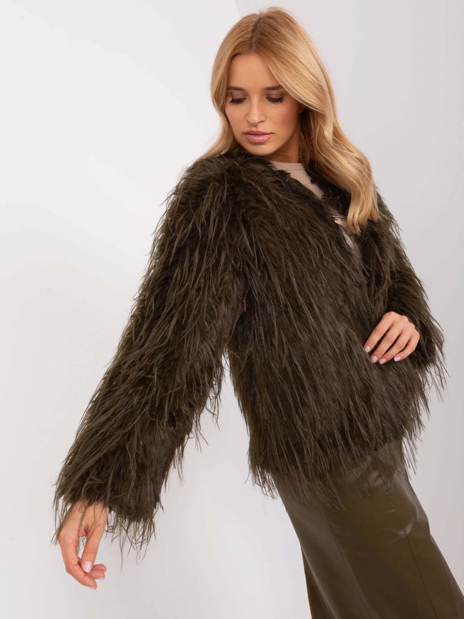 Jacheta Dama Maneca lunga, Elegant, Wool Fashion Italia, Khaki de Petrecere - imagine 6