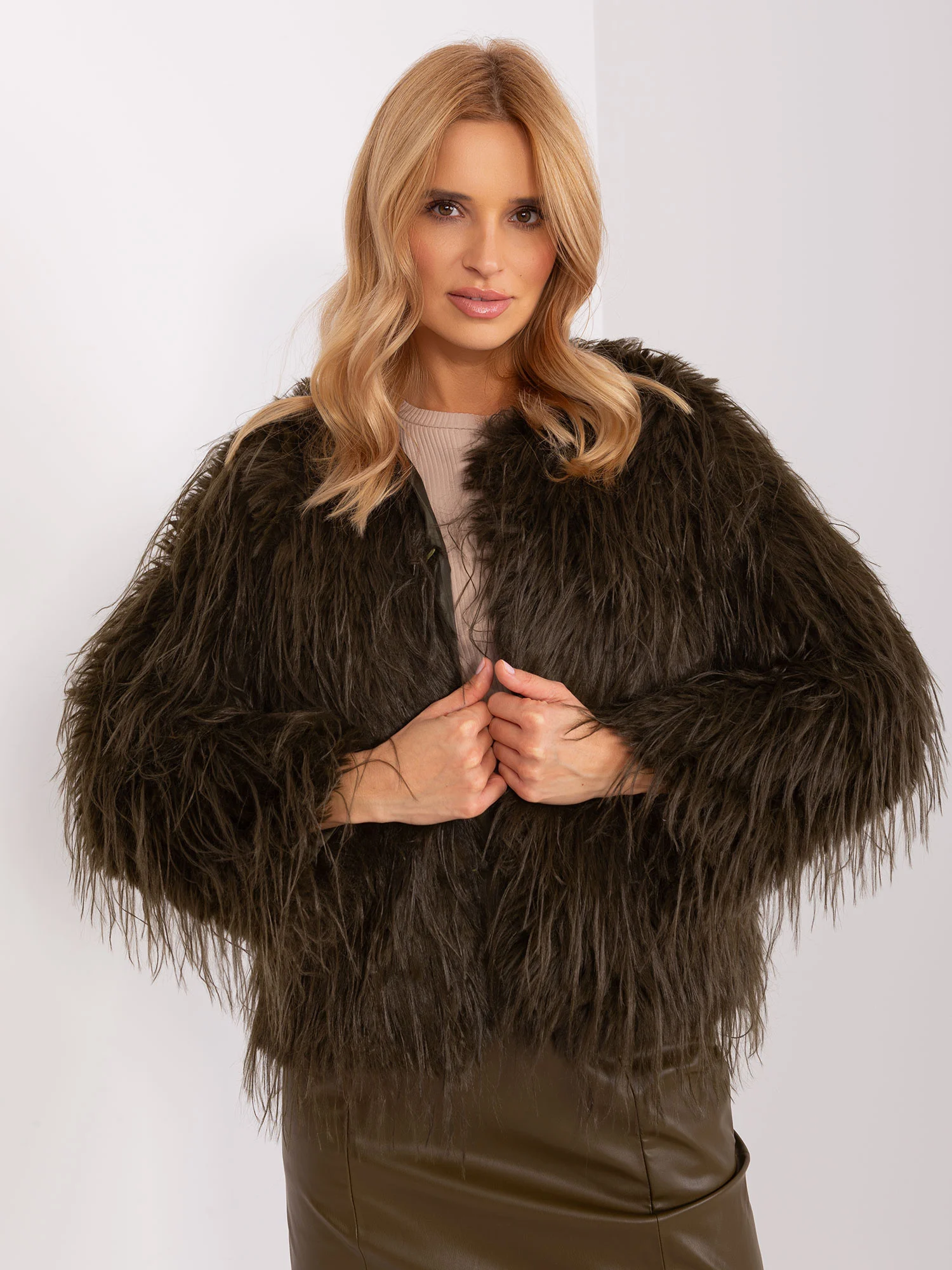 Jacheta Dama Maneca lunga, Elegant, Wool Fashion Italia, Khaki de Petrecere - imagine 4
