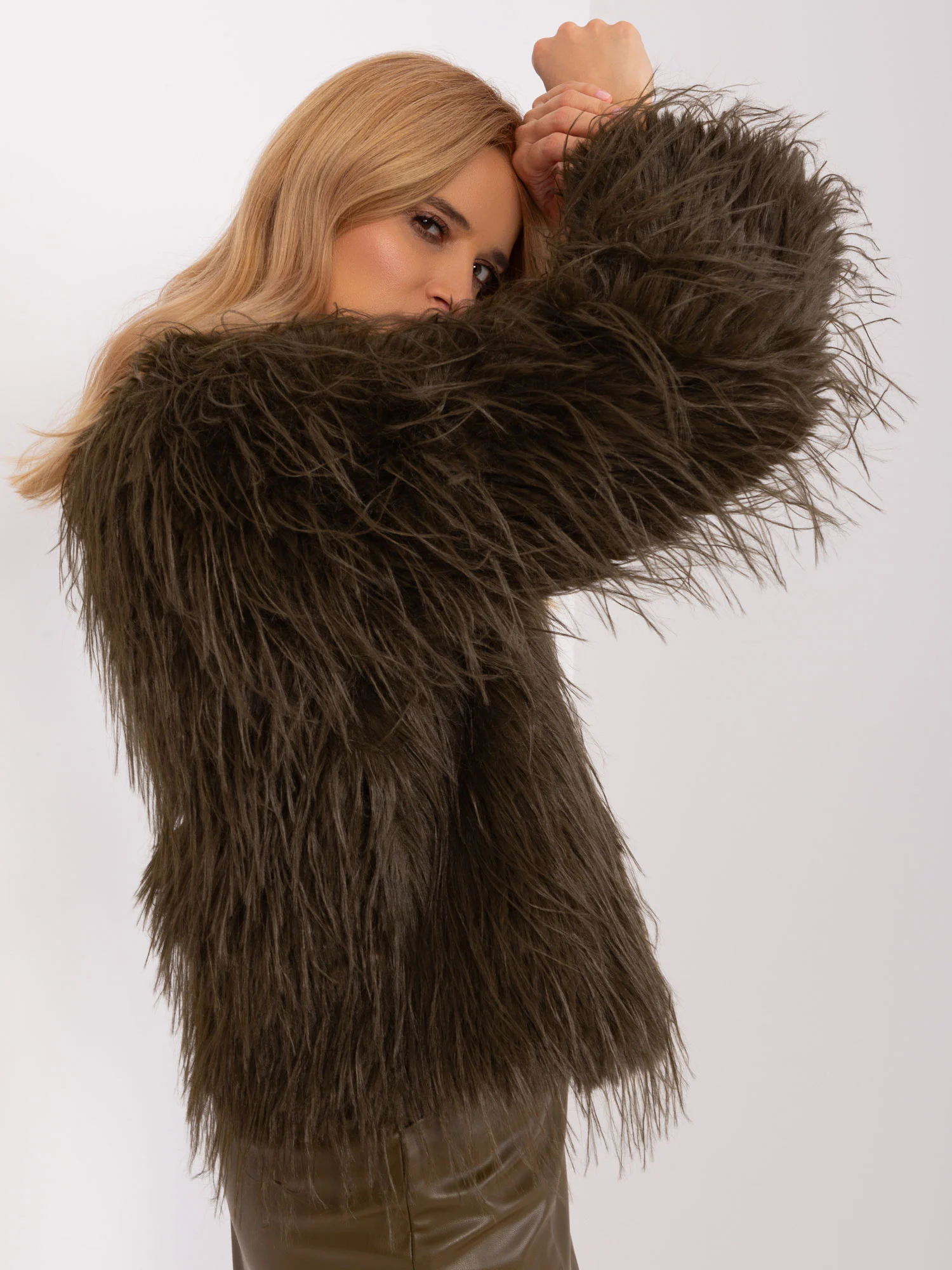 Jacheta Dama Maneca lunga, Elegant, Wool Fashion Italia, Khaki de Petrecere - imagine 2