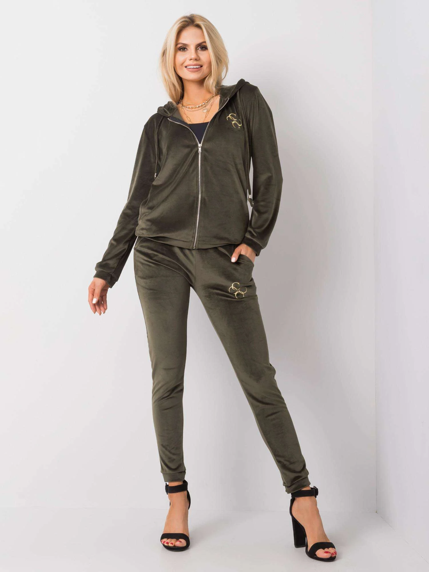 Compleu Dama Maneca lunga, Decolteu rotund, RELEVANCE, Khaki - imagine 3