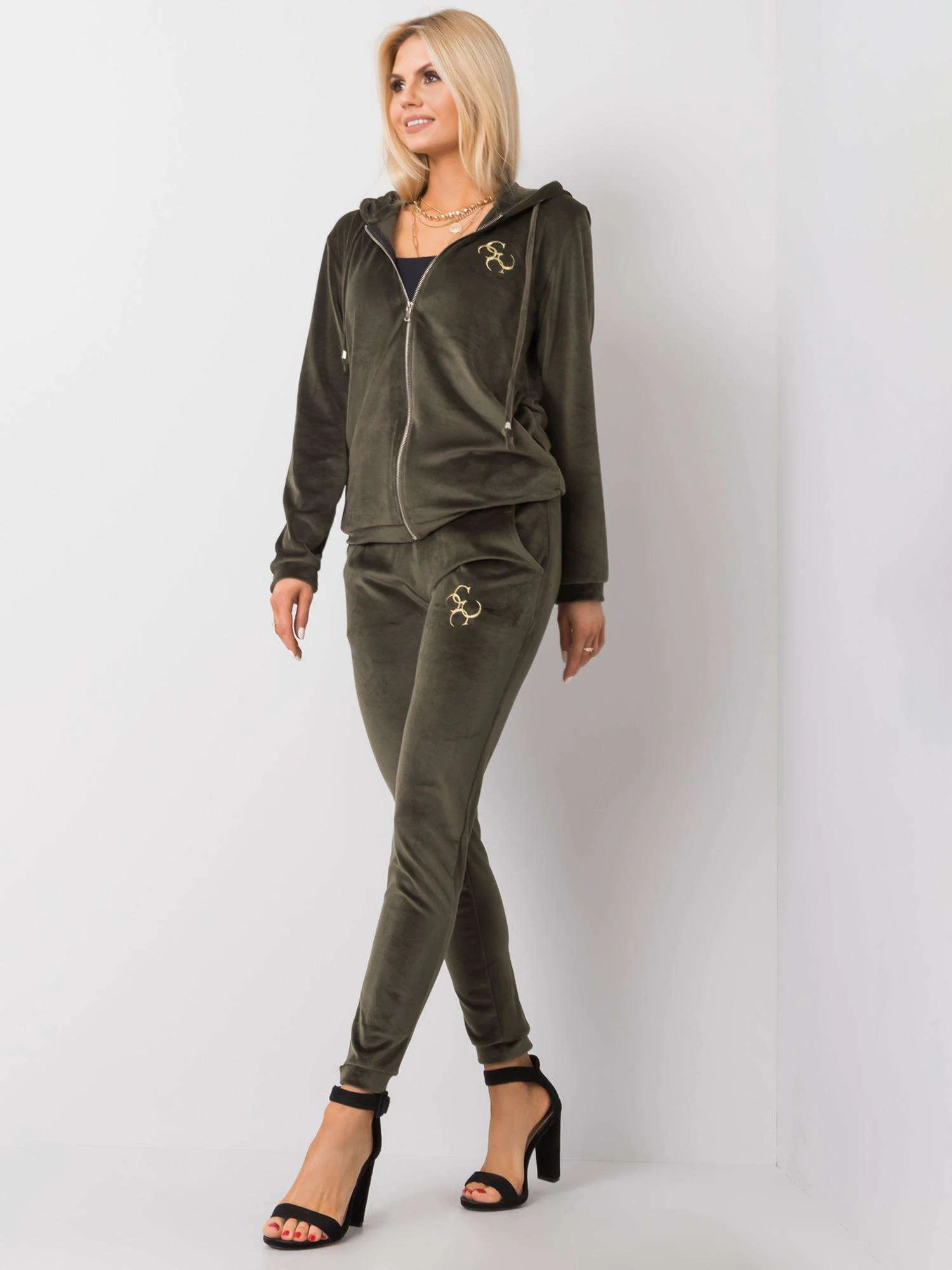Compleu Dama Maneca lunga, Decolteu rotund, RELEVANCE, Khaki - imagine 5