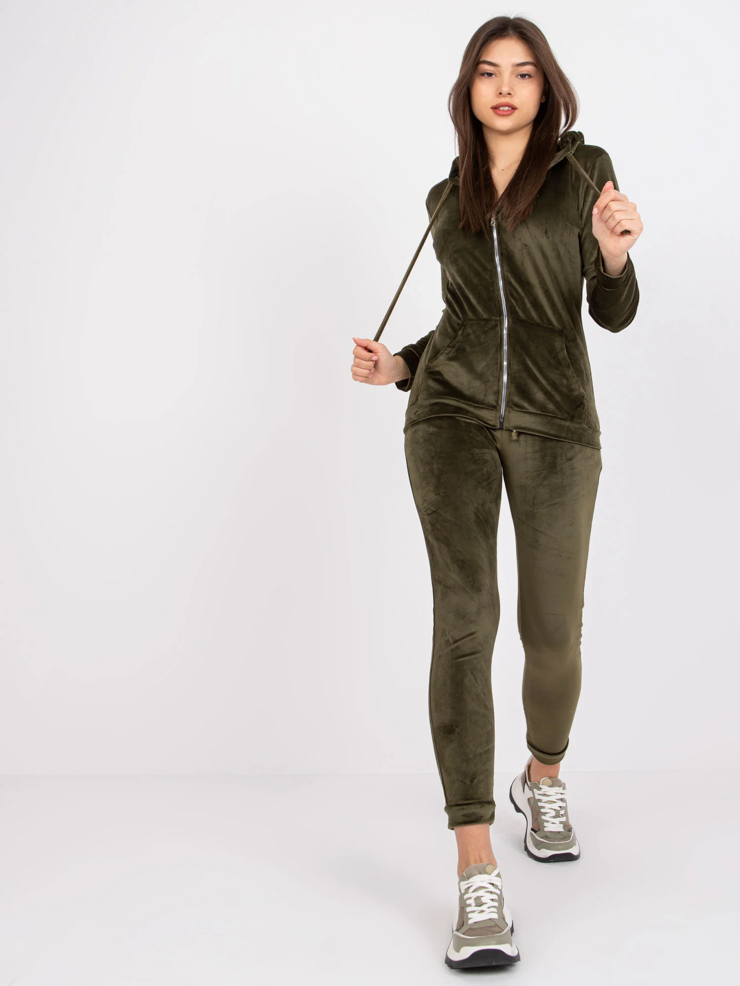 Compleu Dama Maneca lunga, Decolteu cu gluga, RELEVANCE, Khaki - imagine 2