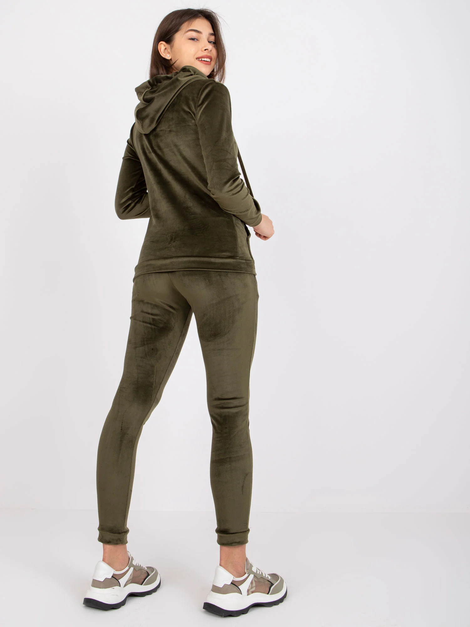 Compleu Dama Maneca lunga, Decolteu cu gluga, RELEVANCE, Khaki - imagine 3