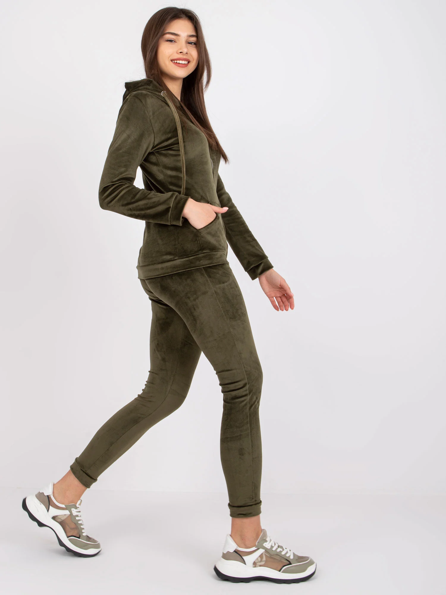 Compleu Dama Maneca lunga, Decolteu cu gluga, RELEVANCE, Khaki - imagine 4