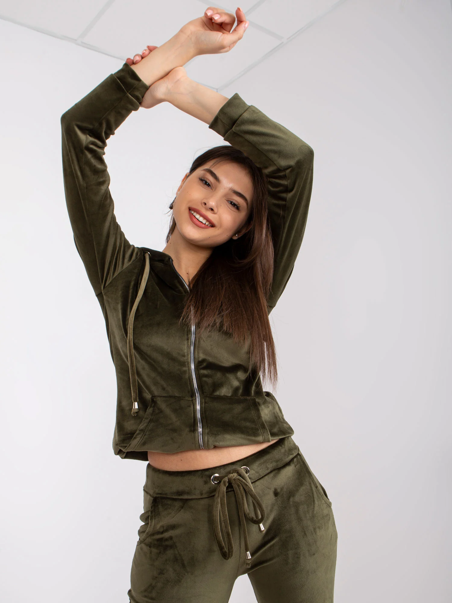Compleu Dama Maneca lunga, Decolteu cu gluga, RELEVANCE, Khaki - imagine 5