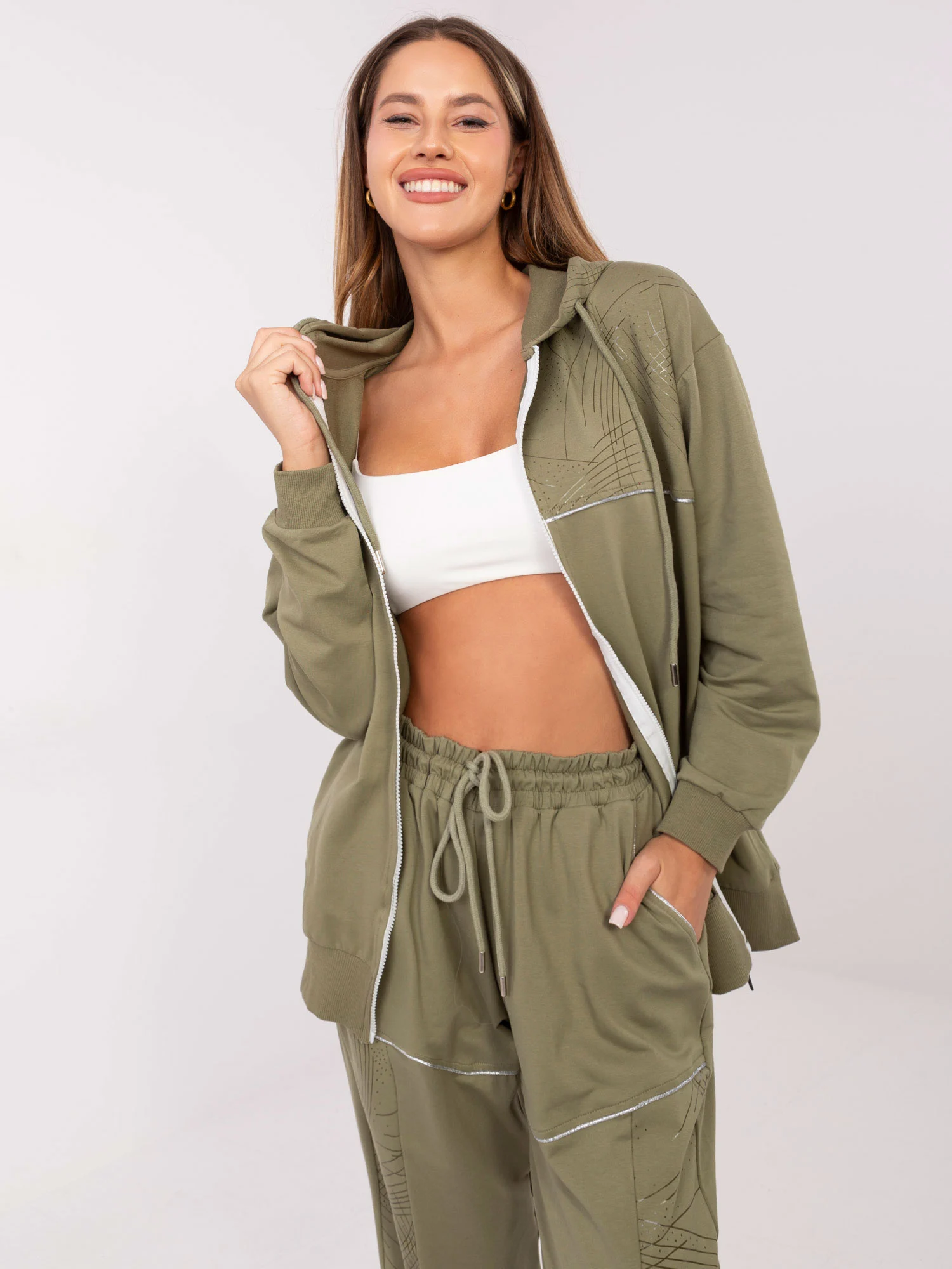 Compleu Dama Maneca lunga, Mansete elastice, RELEVANCE, Khaki Casual - imagine 5