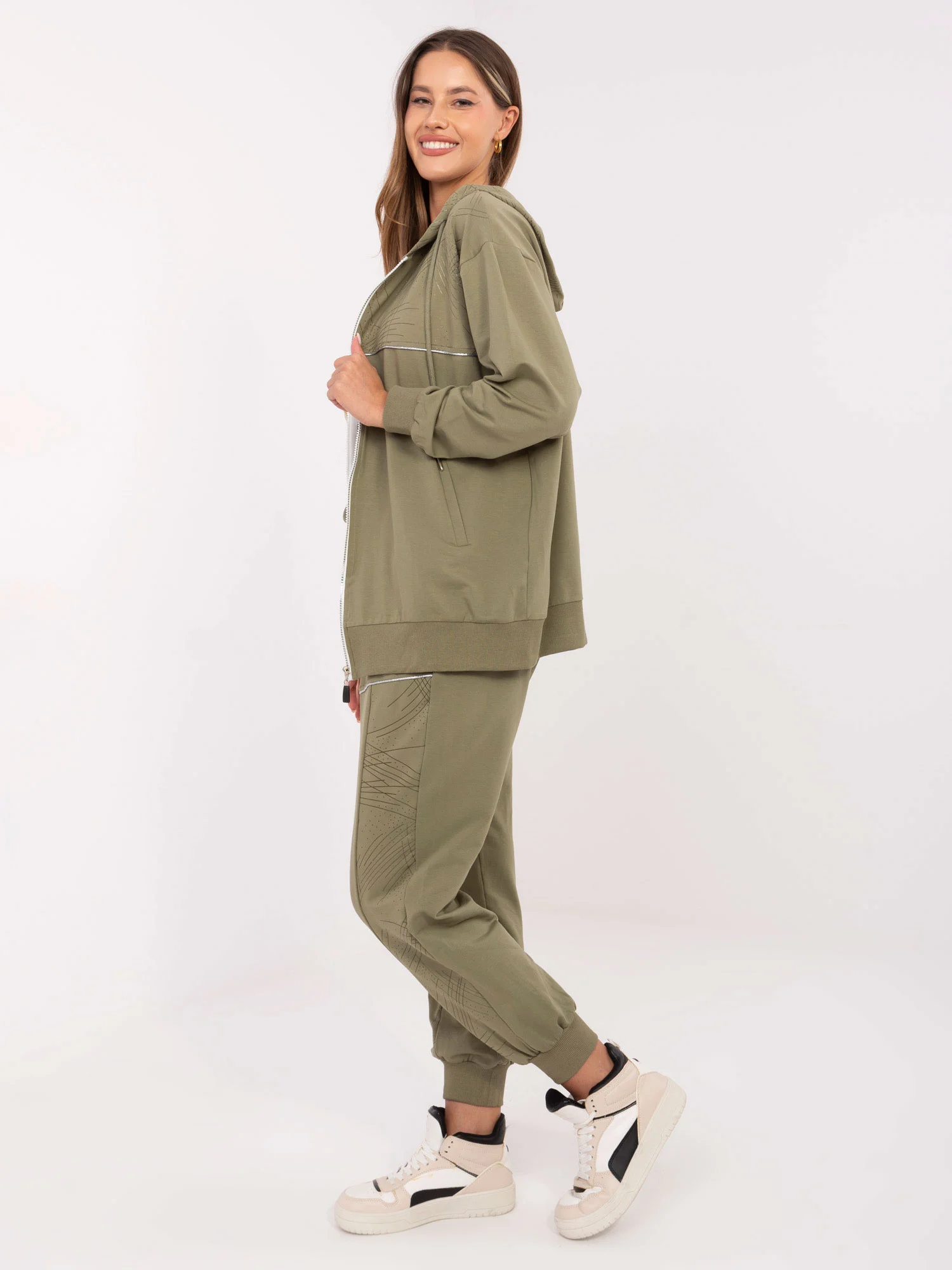 Compleu Dama Maneca lunga, Mansete elastice, RELEVANCE, Khaki Casual - imagine 2