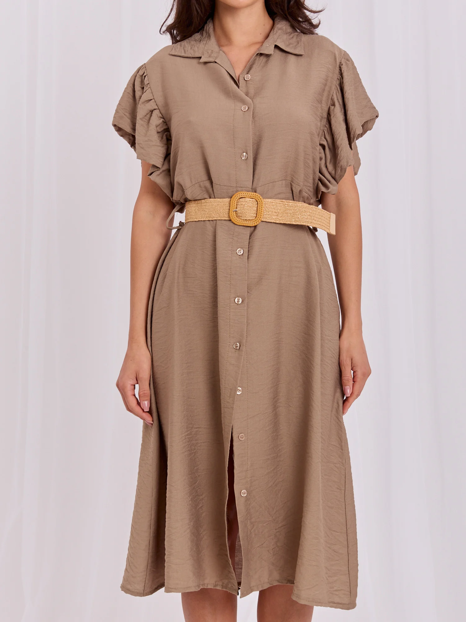 Rochie Dama Midi, Lejera, ITALY MODA, Khaki - imagine 7
