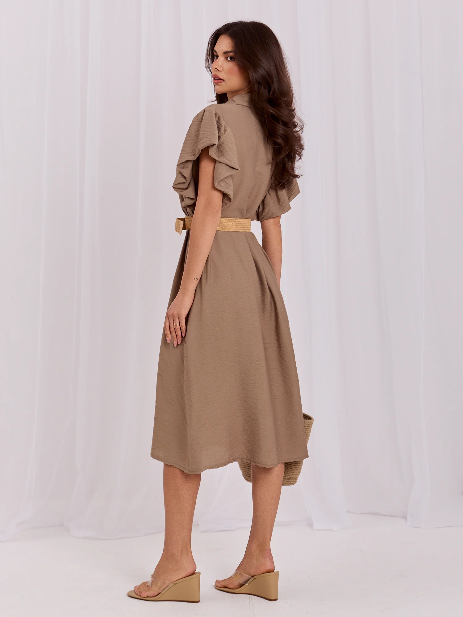 Rochie Dama Midi, Lejera, ITALY MODA, Khaki - imagine 5