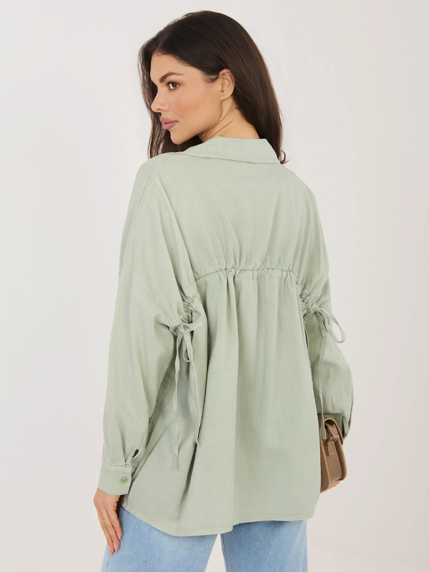 Camasa Dama Maneca lunga, Guler inalt, ITALY MODA, Khaki Eleganta Office - imagine 2