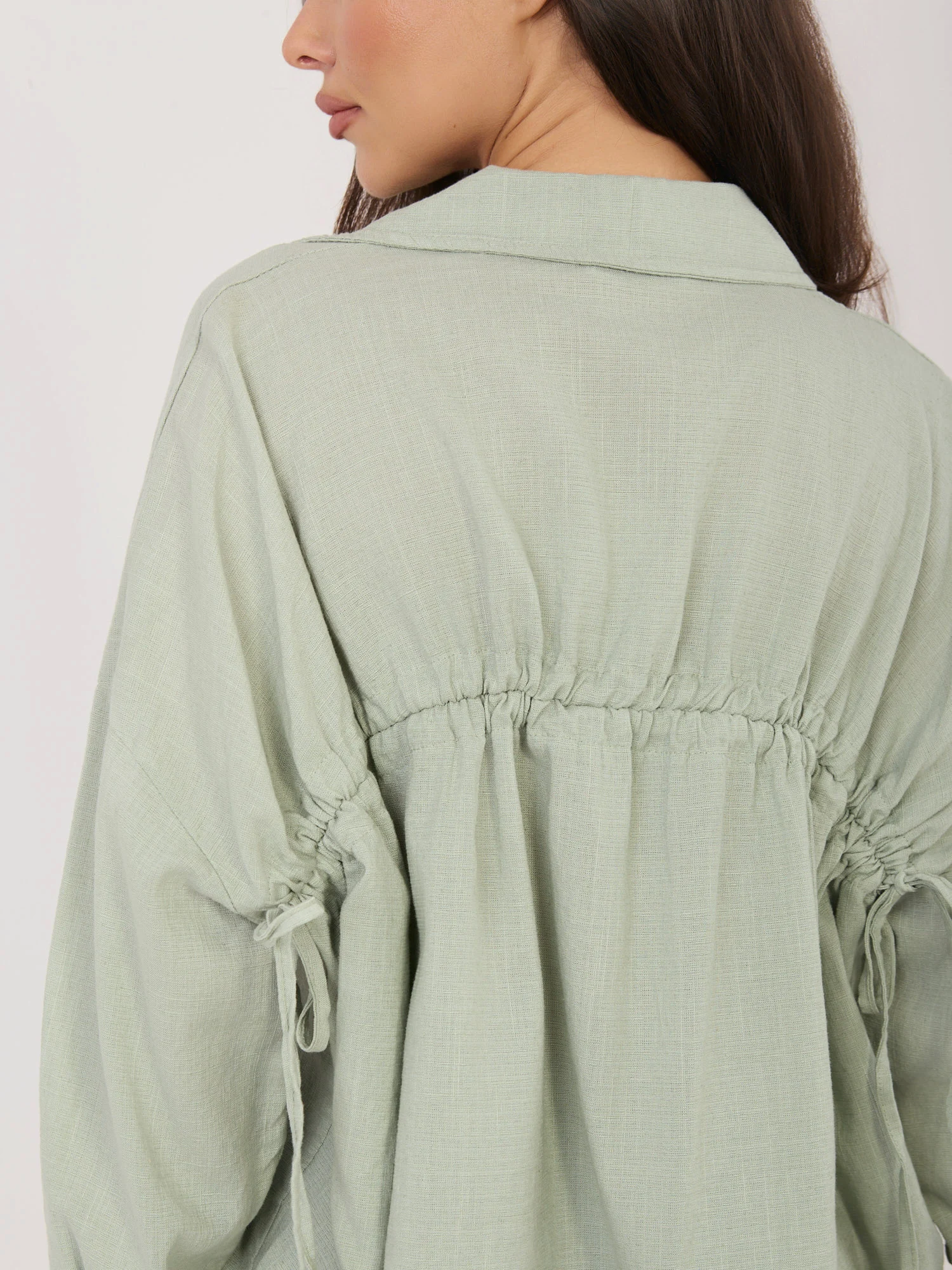 Camasa Dama Maneca lunga, Guler inalt, ITALY MODA, Khaki Eleganta Office - imagine 3