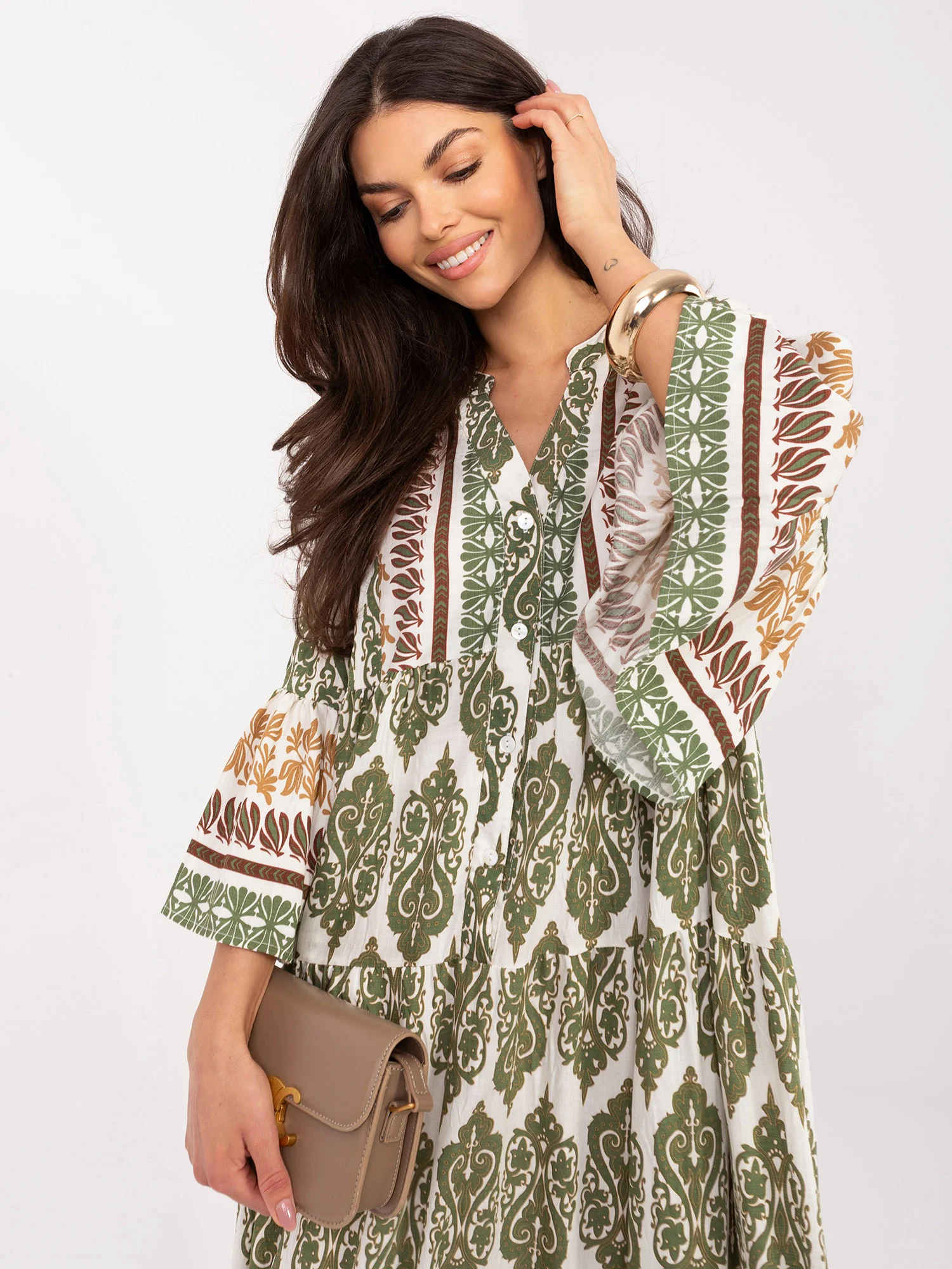 Rochie Dama Maxi, Oversize, ITALY MODA, Khaki de Vara - Image 3