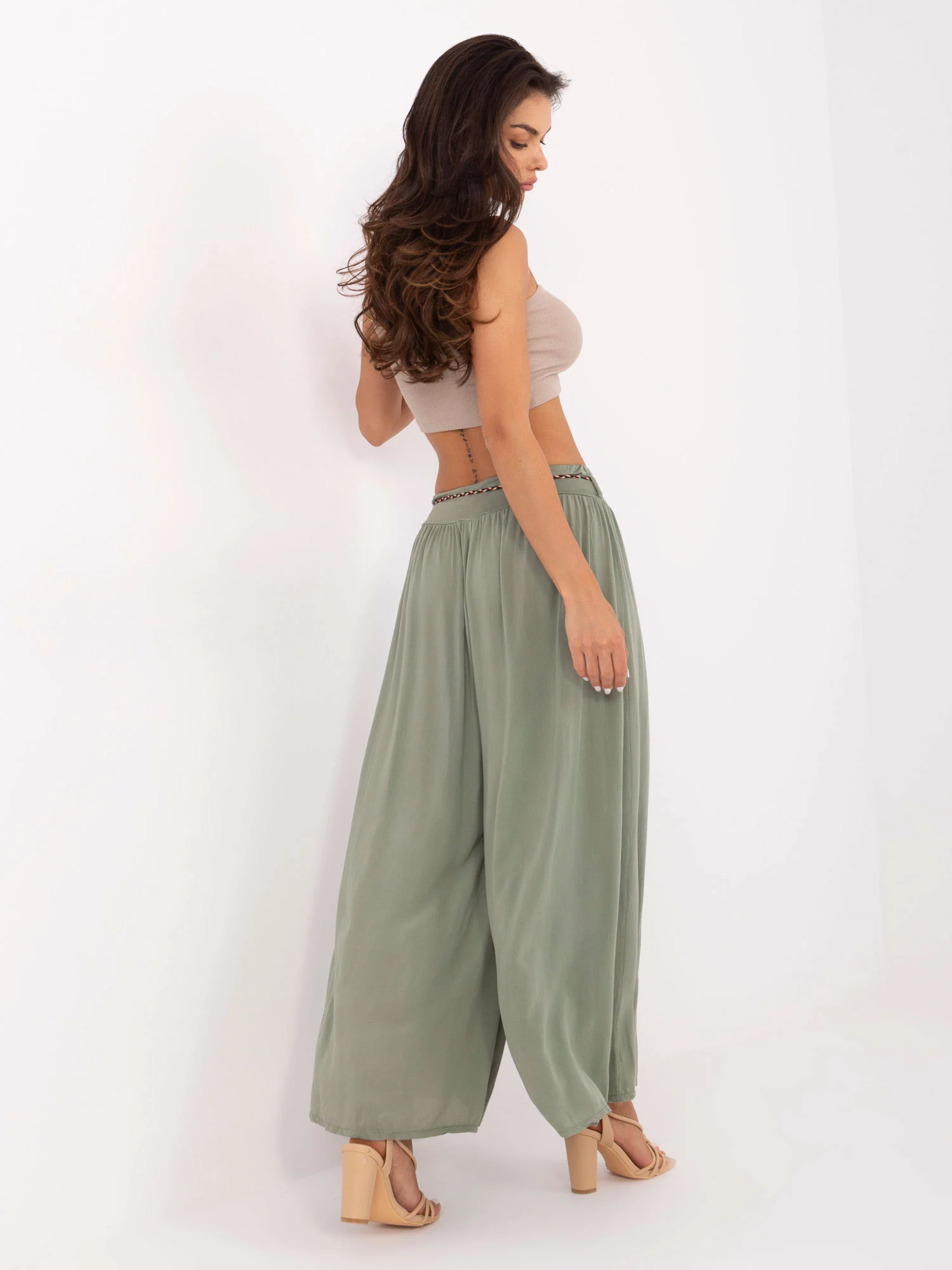 Pantaloni Dama Lunga, Larga, Och Bella, Khaki Casual - imagine 4
