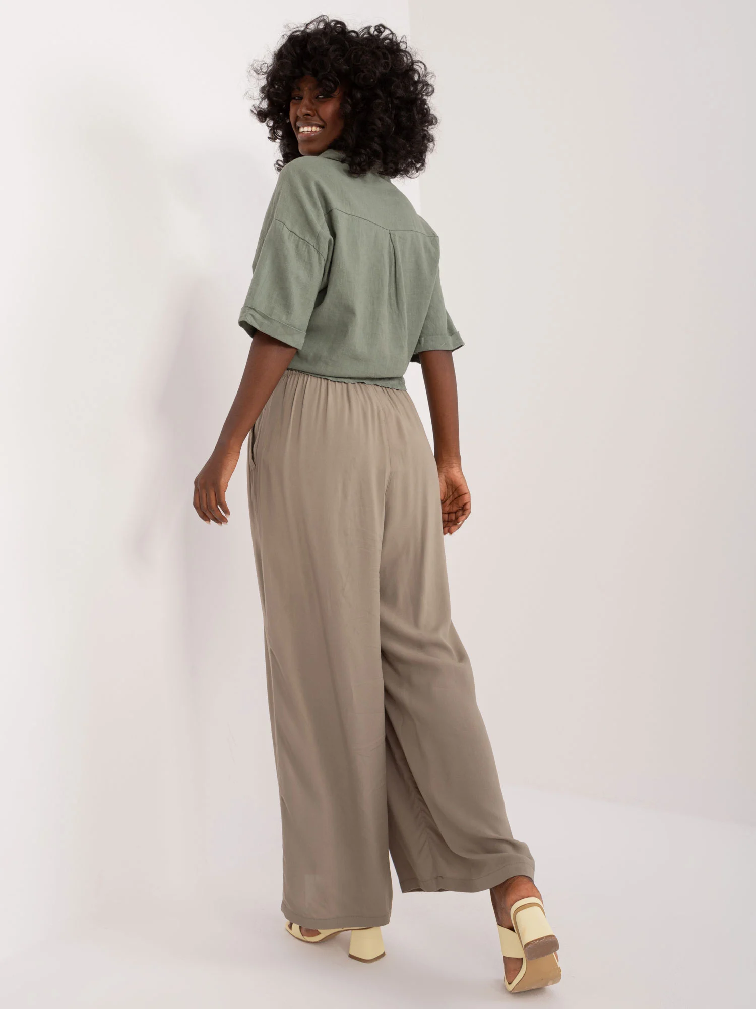 Pantaloni Dama Larga, Guler inalt, Sublevel, Khaki Casual Marimi Mari - imagine 2